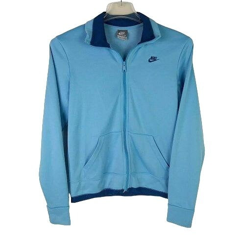 Vintage Nike Womens L Blue Full Zip Sweatshirt Jacket Pockets Collar Athleisure