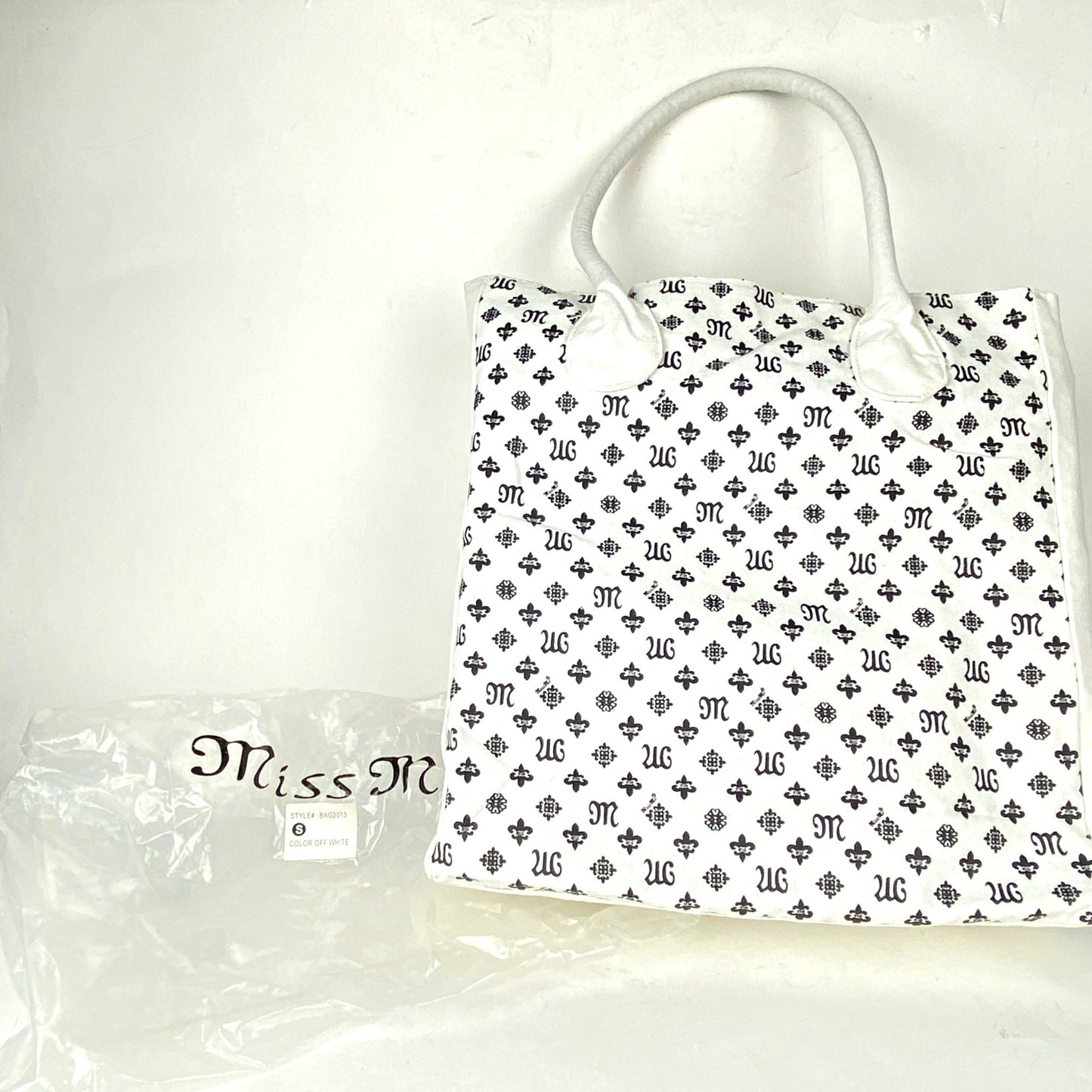 NEW - Miss Me Black White Canvas Tote Bag Logo Print - NEW IN PACKAGE