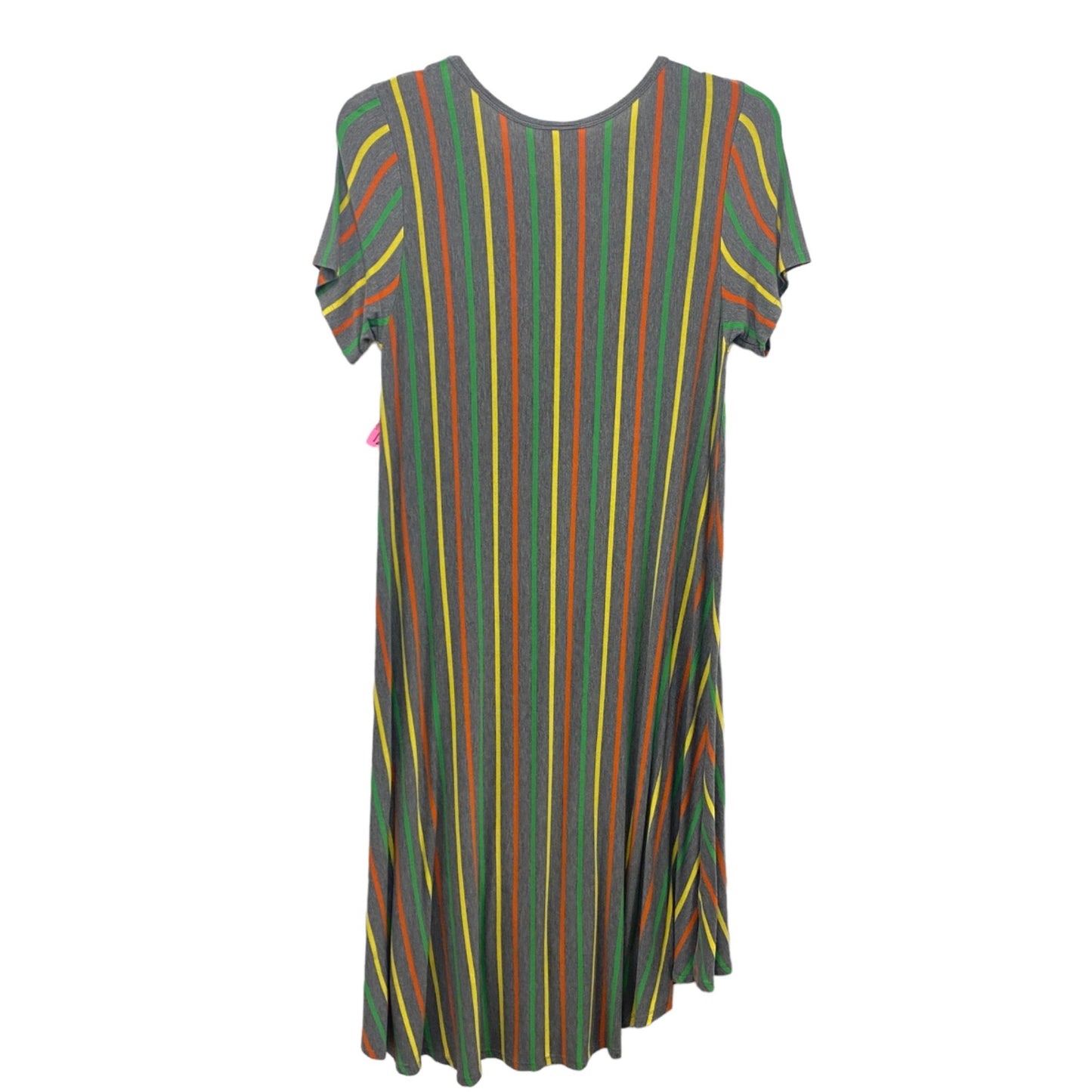 LuLaRoe S Gray Striped High Low Dress Yellow Orange Green Front Pocket Casual