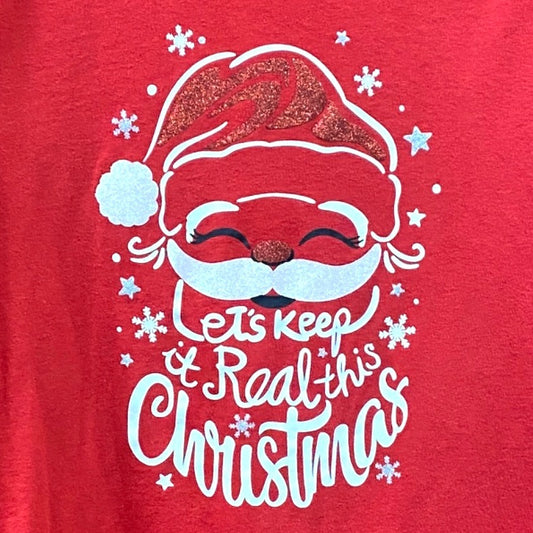 Holiday Time XXL "Lets Keep It Real This Christmas" Santa Long Sleeve TShirt Red