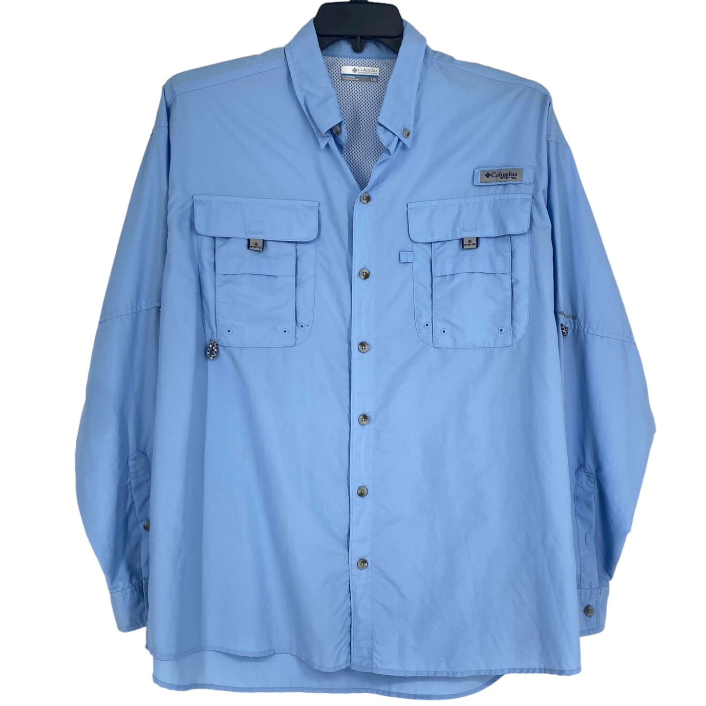 Columbia PFG Omni-Shade Mens L Blue Fishing Shirt Long Sleeve Button Up Vented