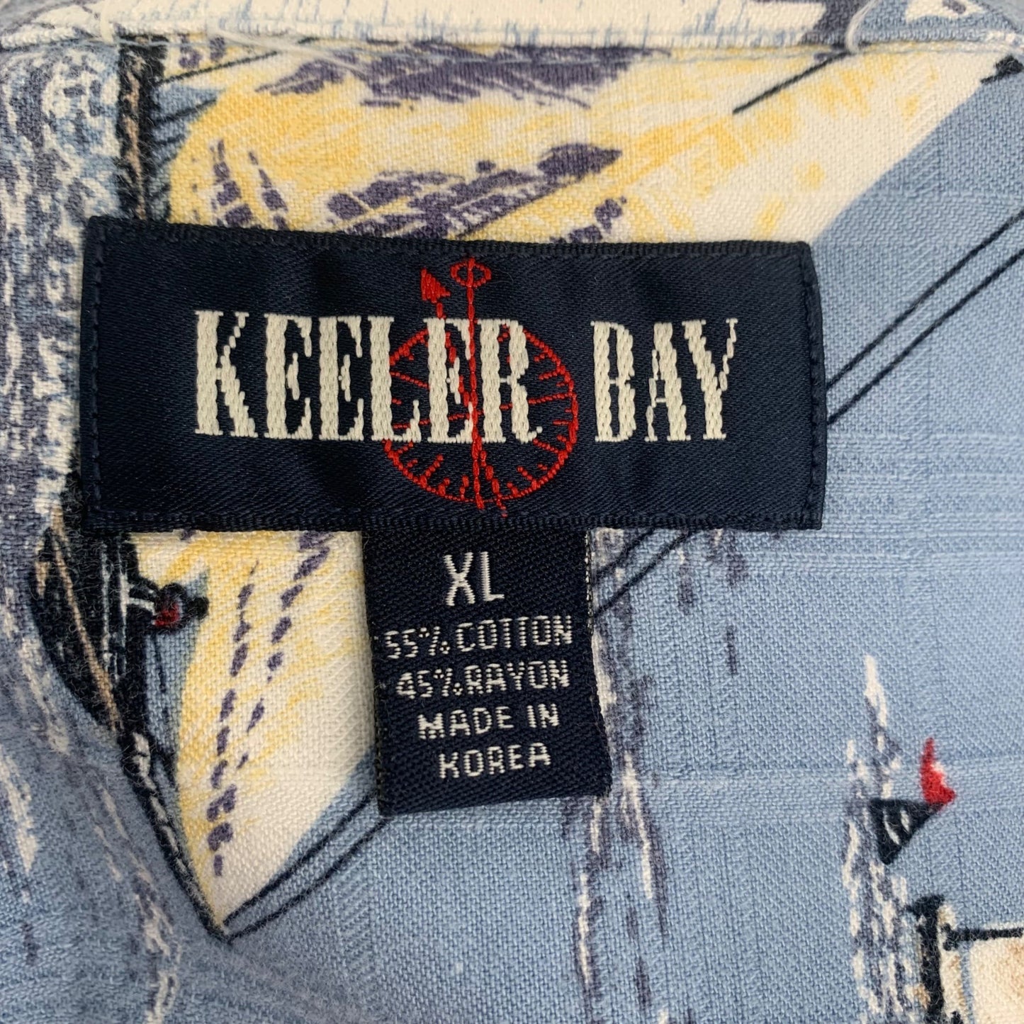 Keeler Bay XL Nautical Print Sail Boats Button Front Pocket Collar Short Sleeve