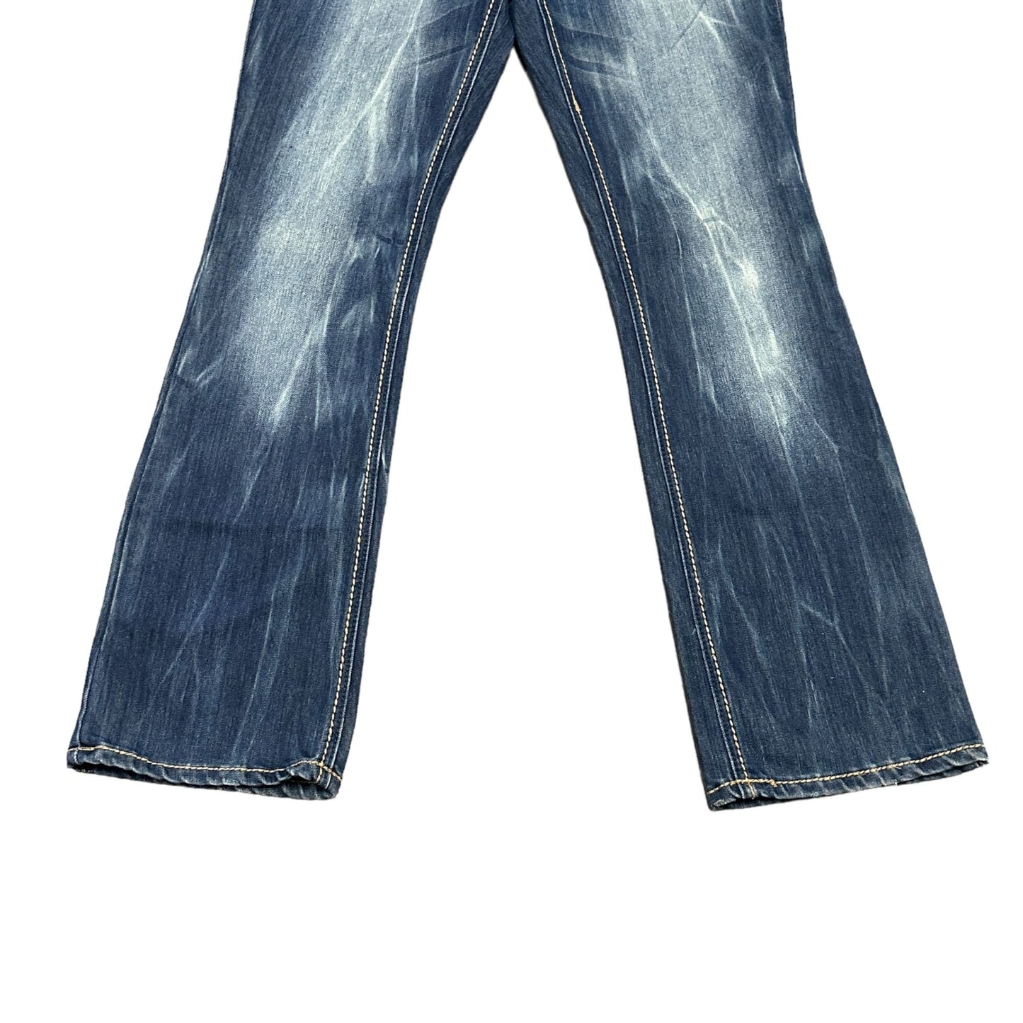 YMI Bootcut 13 Jeans Distressed Thick Stitch Y2K Fleur de Lis Leather Pockets