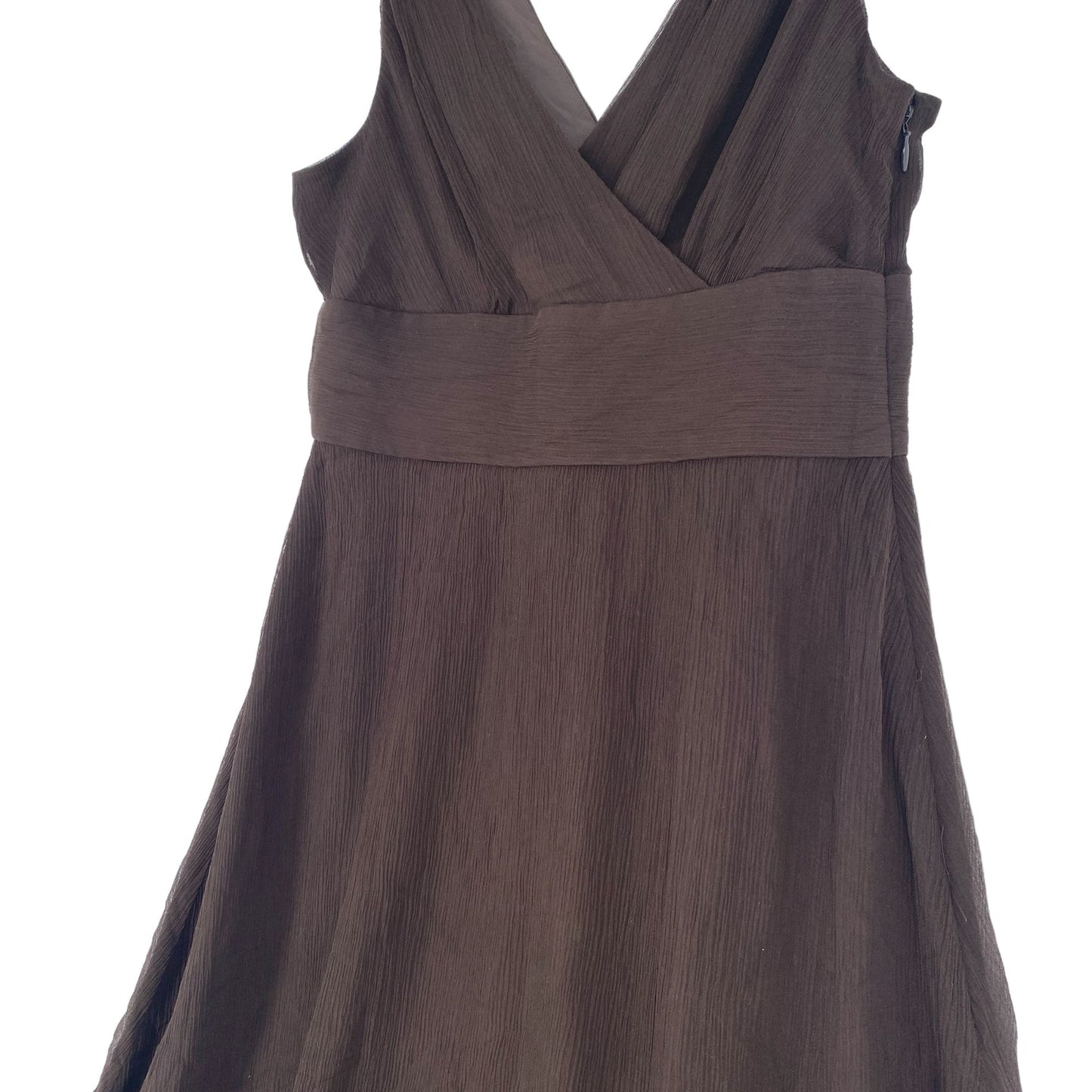 NWT J Crew Womens 10 Brown Silk Chiffon Dress Sleeveless Knee Length Vneck