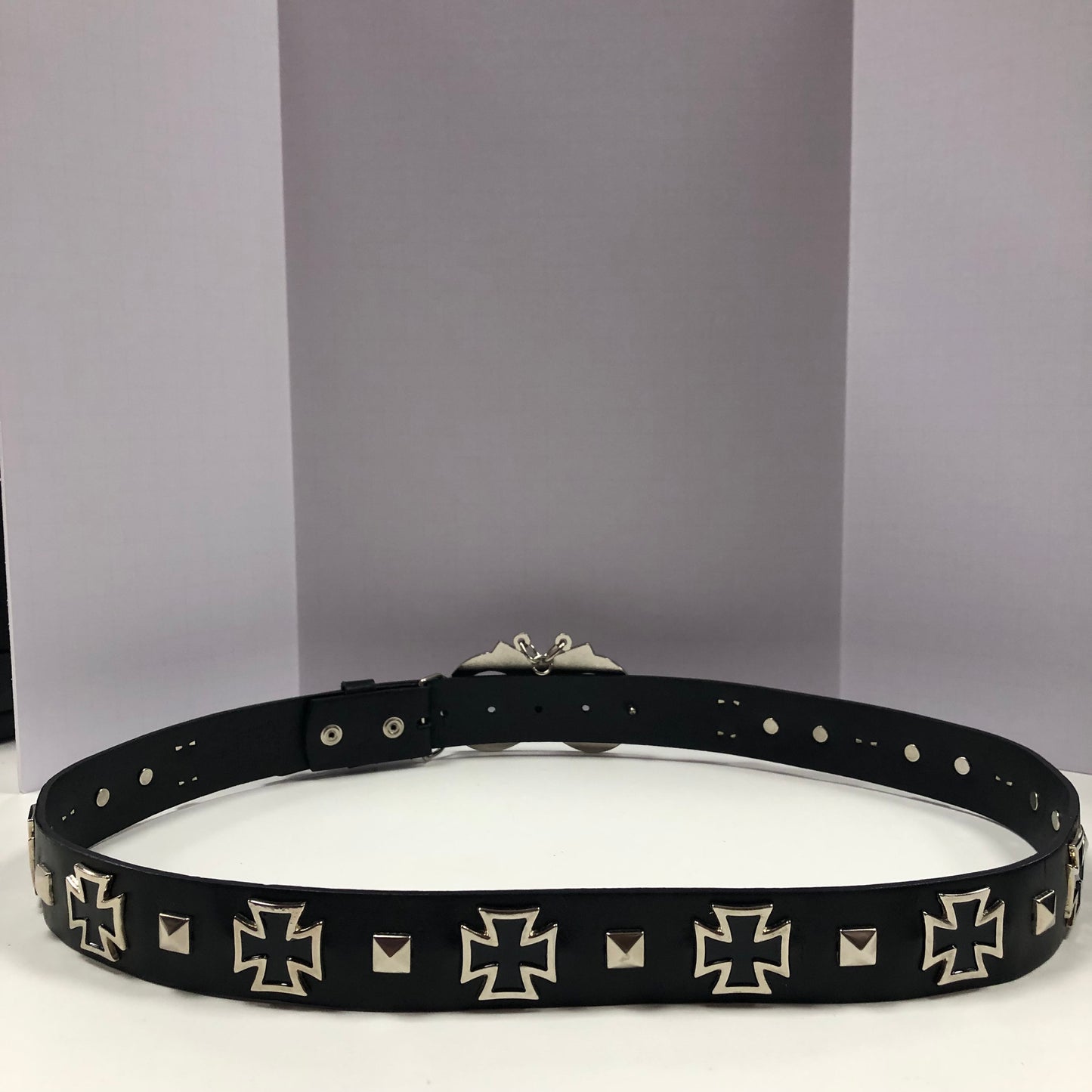 Black Leather Punk Style Belt Featuring Metal Pyramid Studs