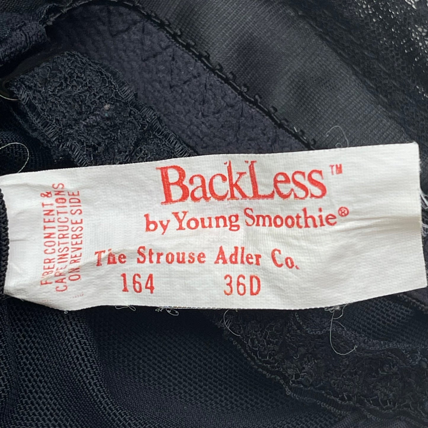 Backless by Young Smoothie 36D Black Bra Unlined Underwire Lace Adjustable Strap