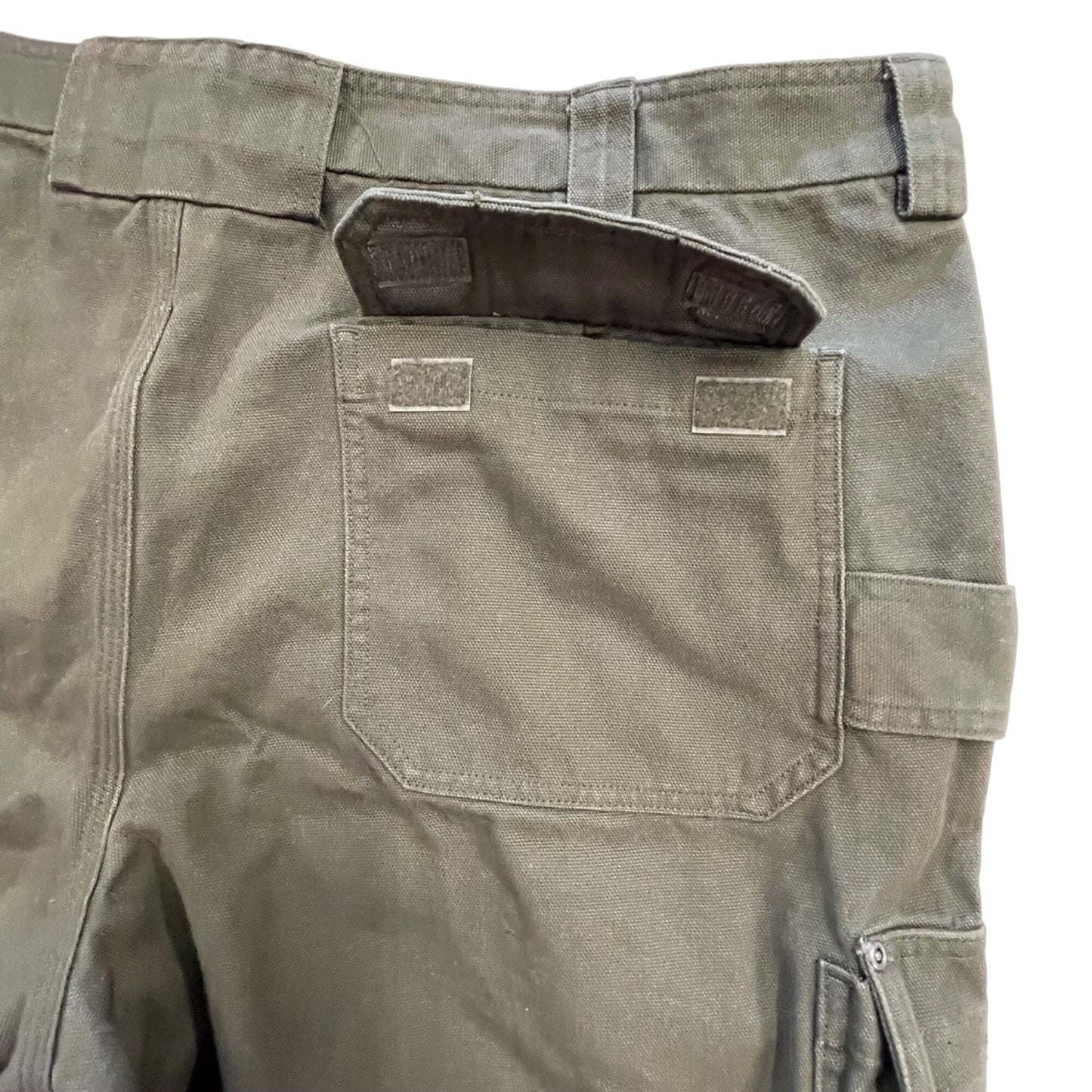 Duluth Trading Mens 46 Green Thick Canvas Cargo Shorts Utility Pockets Belted