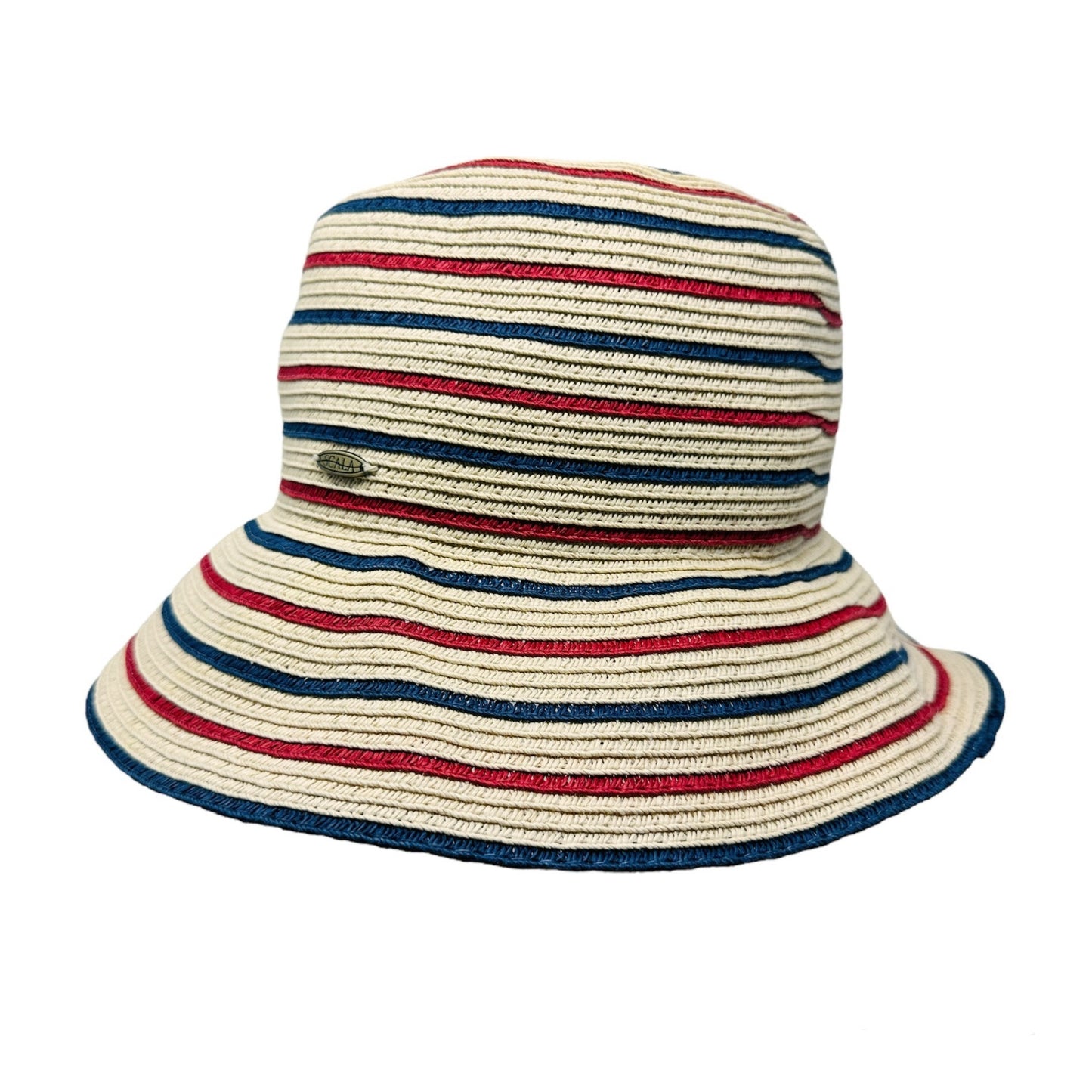 Vintage Scala Womens Bucket Sun Hat One Size Red White Blue Cap Summer Wear