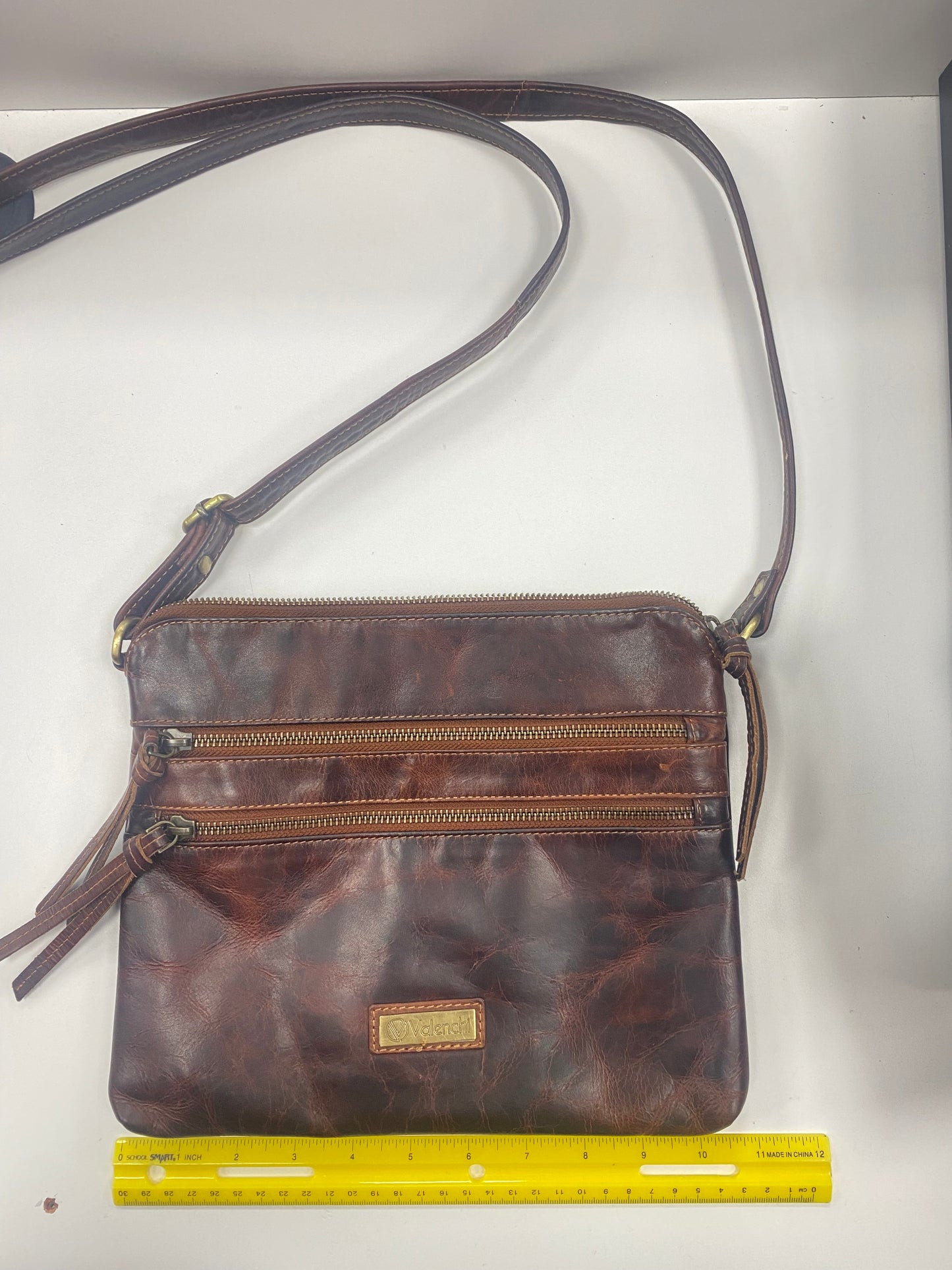 Vintage Valenchi Brown Leather Crossbody Purse