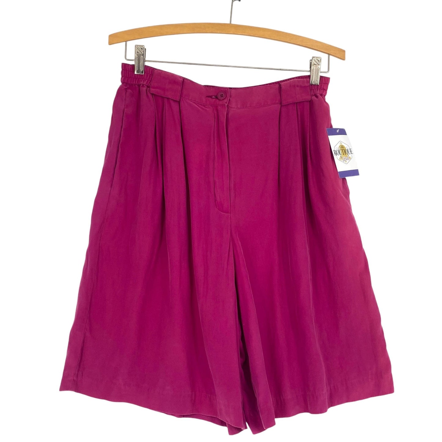 Liz Claiborne Womens 8 Silk Wide Leg Shorts Purple Vintage Elastic Waist Pockets