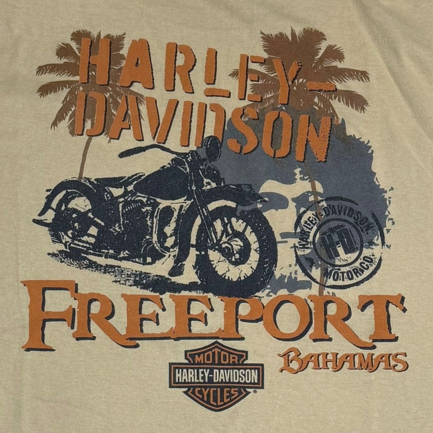 Harley Davidson Freeport Bahamas 3XL Beige Graphic TShirt Double Sided Print