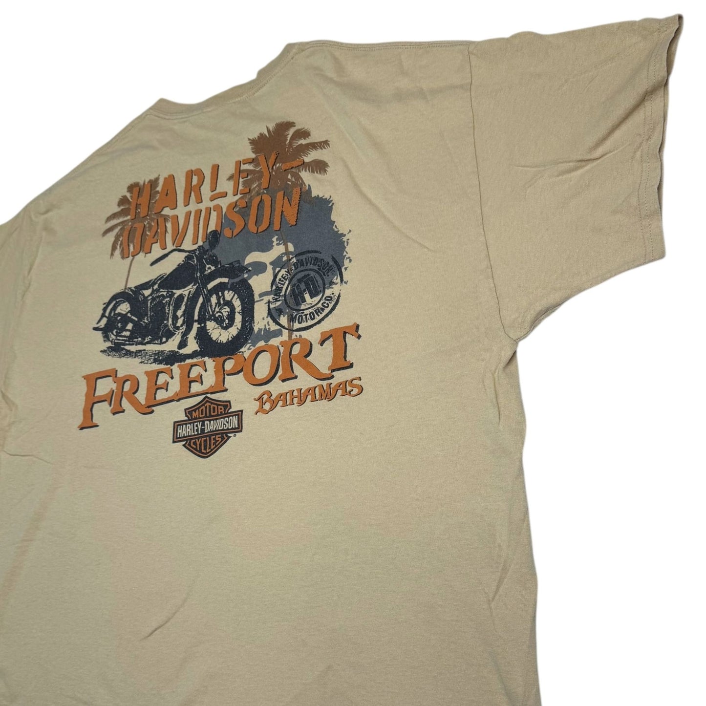 Harley Davidson Freeport Bahamas 3XL Beige Graphic TShirt Double Sided Print