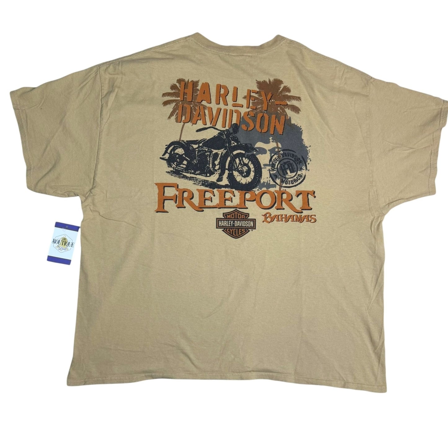 Harley Davidson Freeport Bahamas 3XL Beige Graphic TShirt Double Sided Print