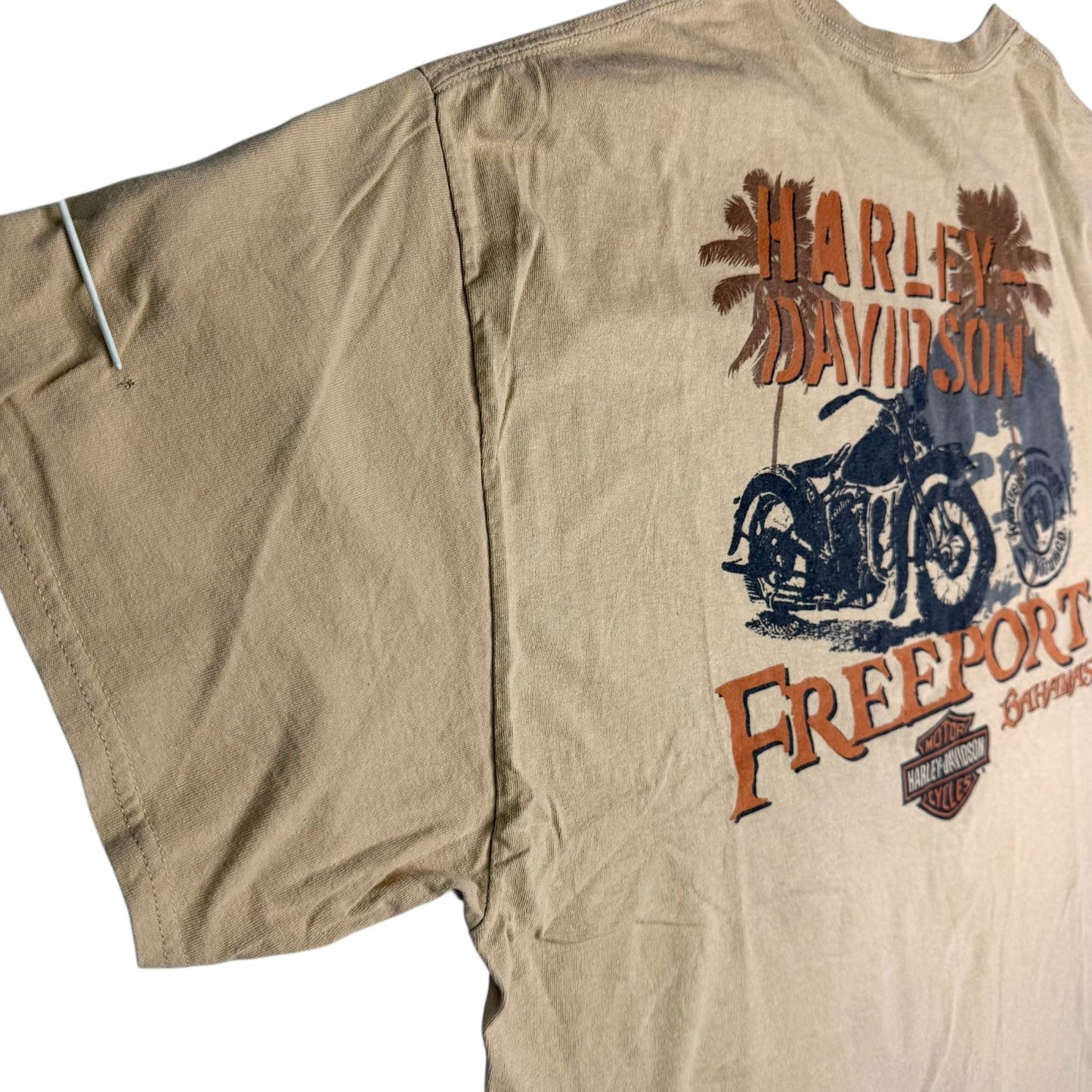 Harley Davidson Freeport Bahamas 3XL Beige Graphic TShirt Double Sided Print