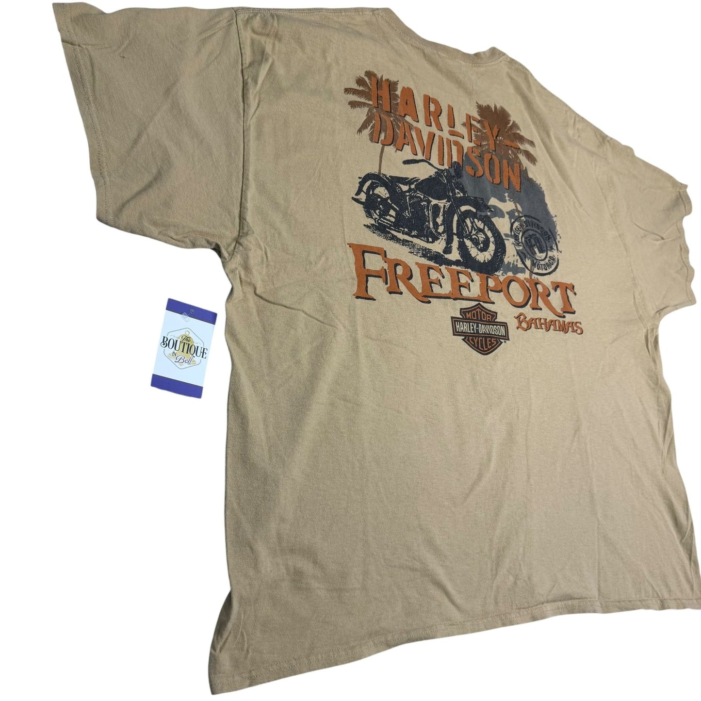 Harley Davidson Freeport Bahamas 3XL Beige Graphic TShirt Double Sided Print