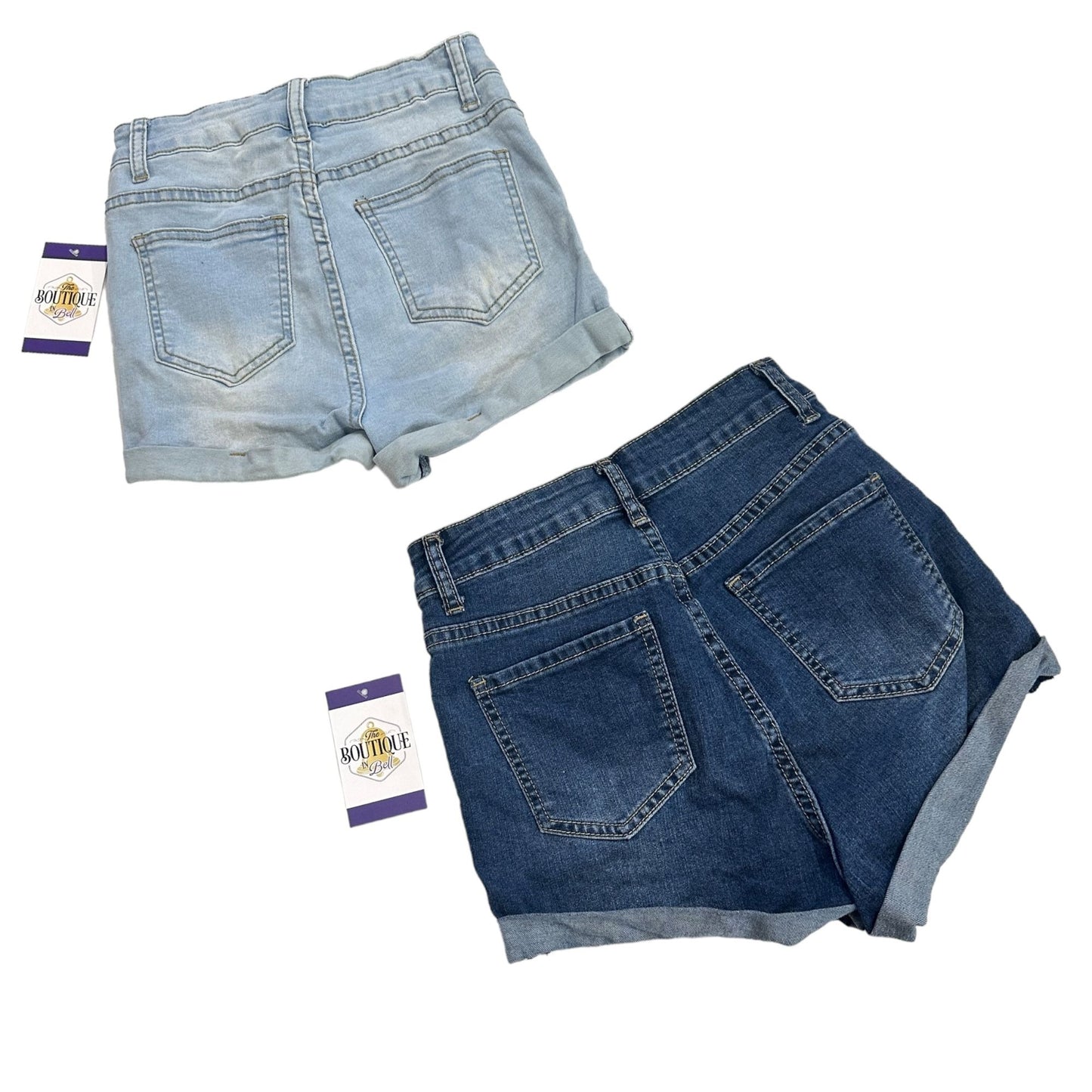 SHEIN Womens XS Blue Denim Jean Shorts High Rise Cuffed Stretch - Lot of 2