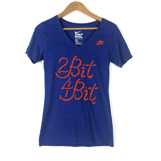 Nike XS "2 Bit 4 Bit" Blue Orange Cheer Short Sleeve Tshirt Vneck UF Gators