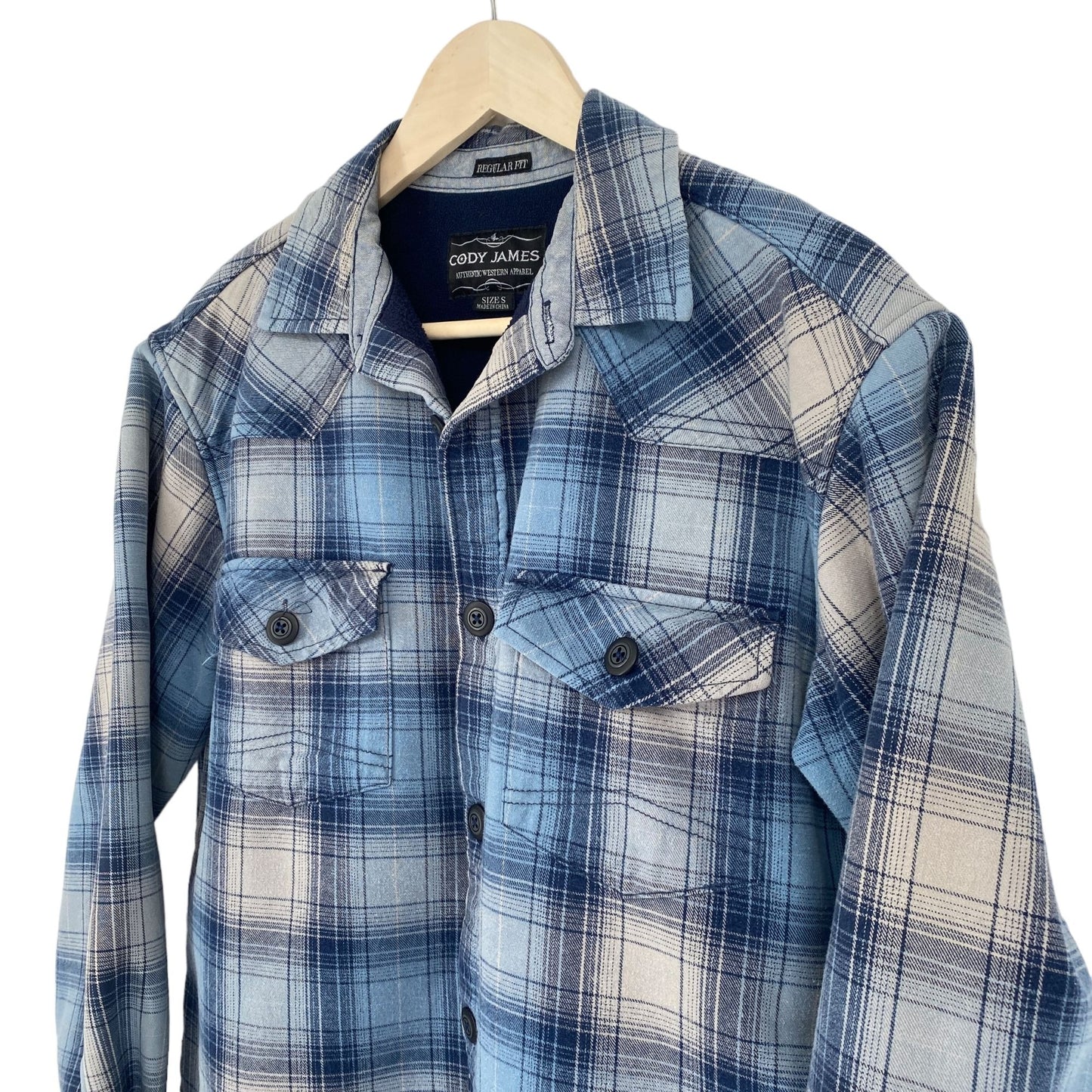 Cody James Mens S Blue Plaid Jacket Shacket Lined Collared Front Button Western