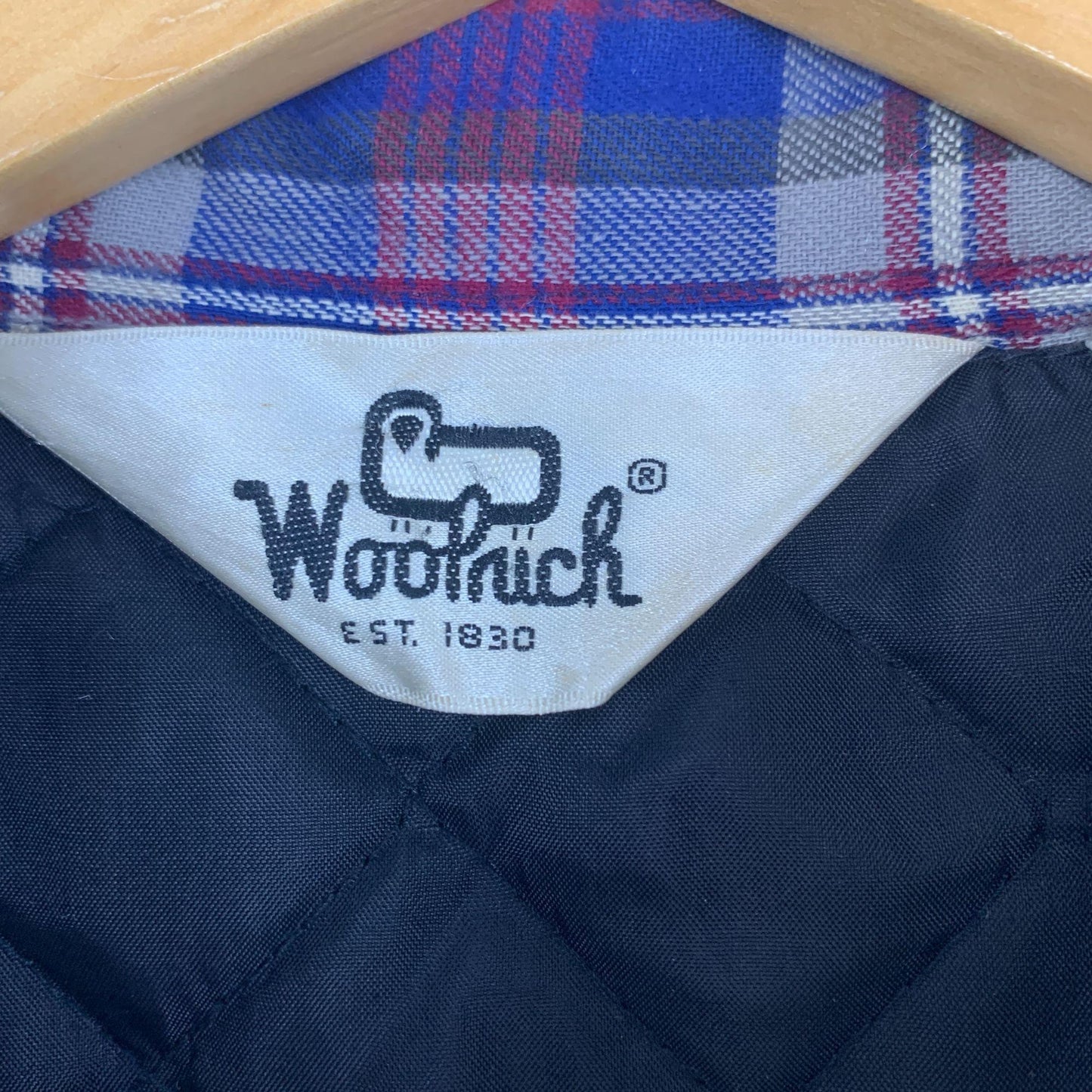 Vintage Woolrich L Flannel Jacket Insulated Lined Button Up Long Sleeve Blue Red