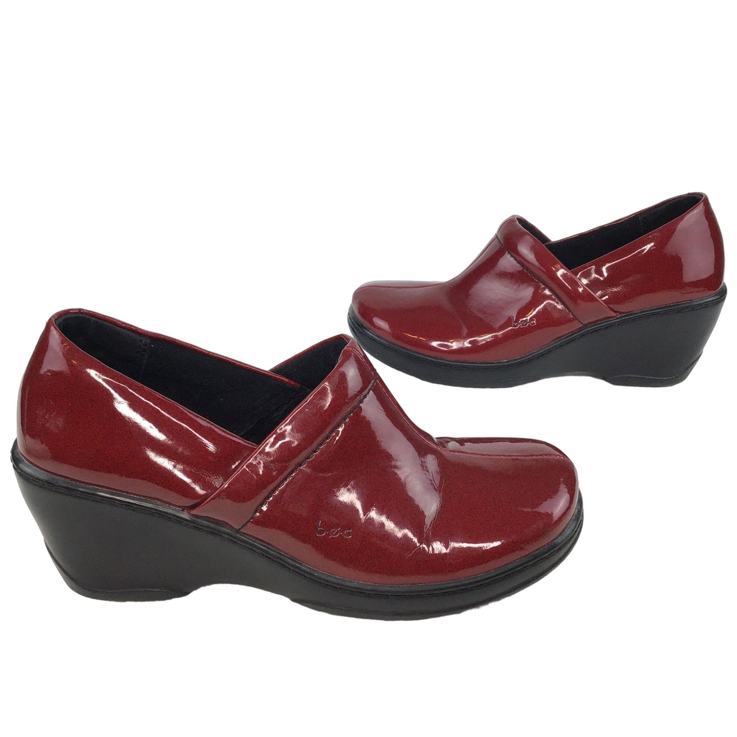 BOC Womens 9/40.5 Slip On Wedge Heel Shoes Red Patent Leather Round Toe Casual