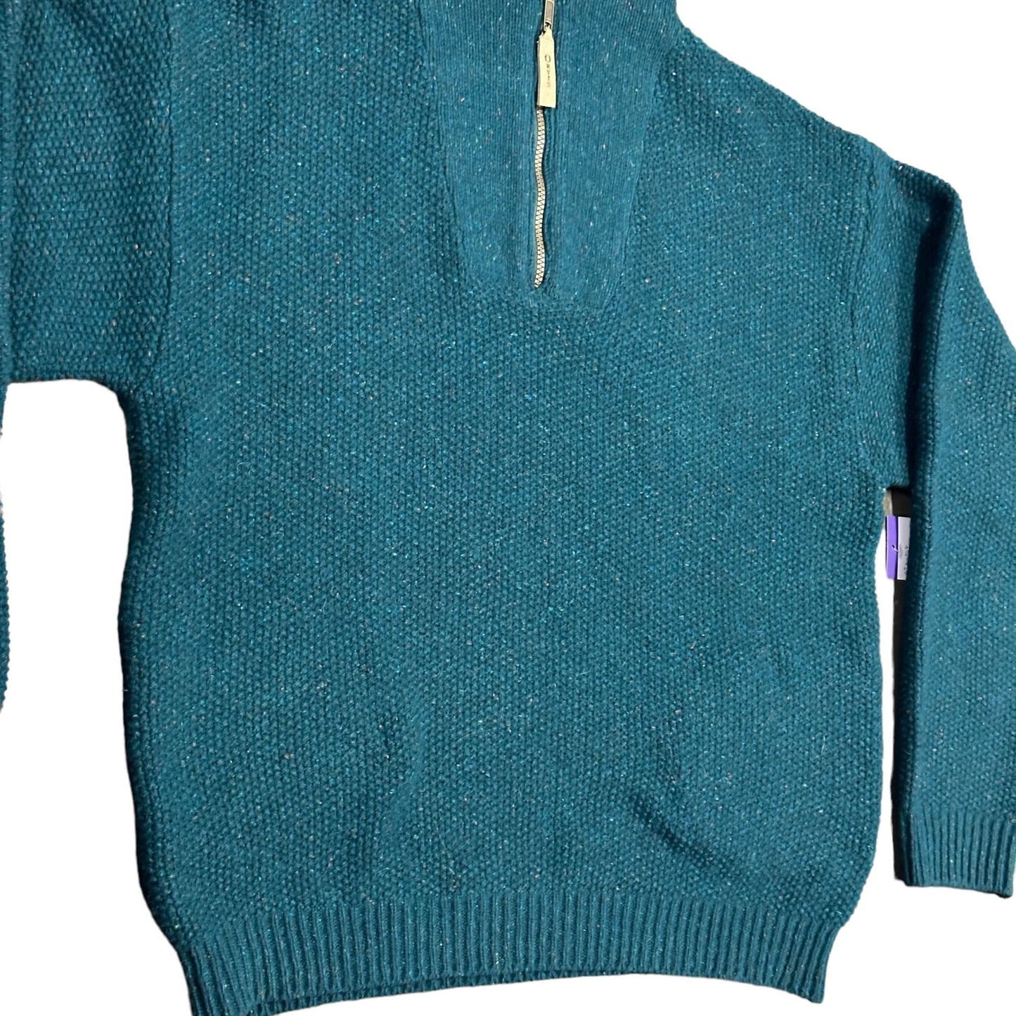 Vintage Orvis Mens XL Teal 1/4 Zip Pullover Knit Sweater Pockets Wool Blend