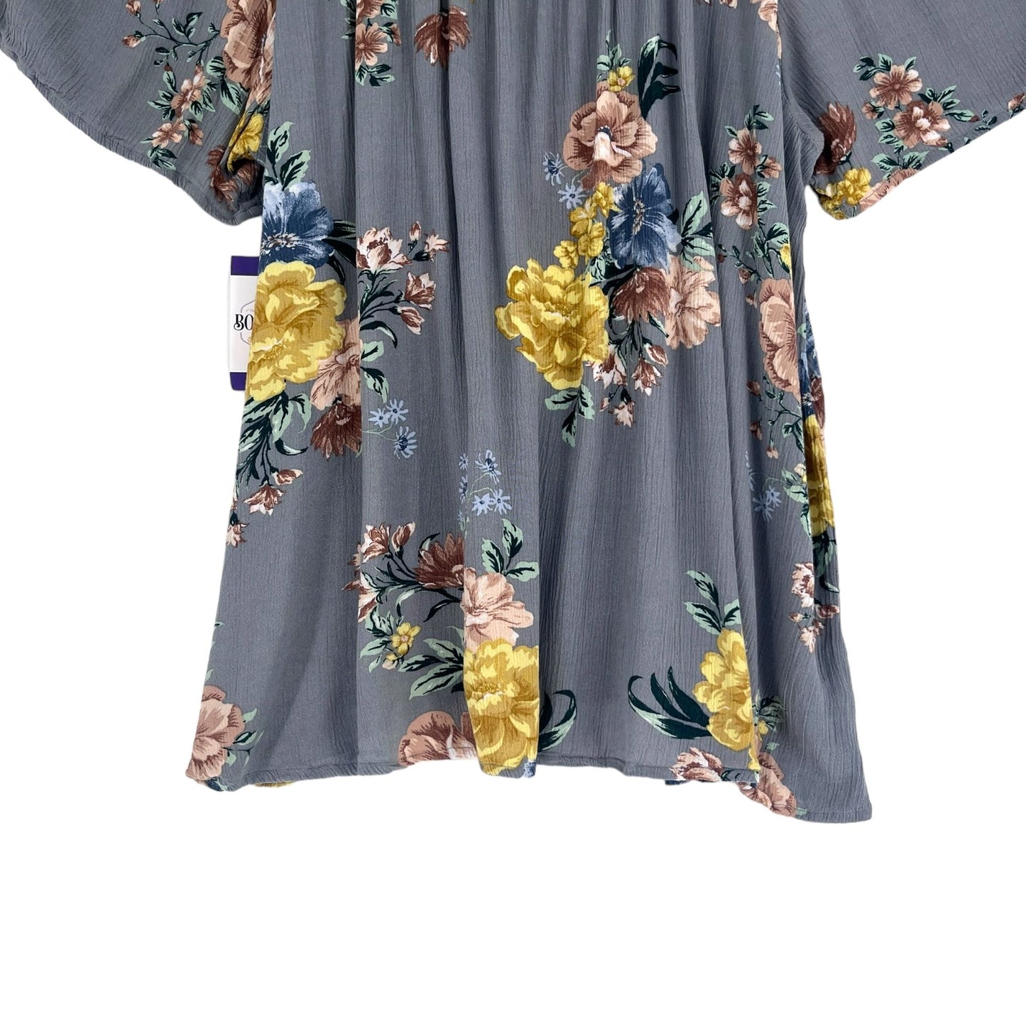 Torrid 4X Frost Gray Cold Shoulder Top Floral Crinkled Gauze Lace Boho