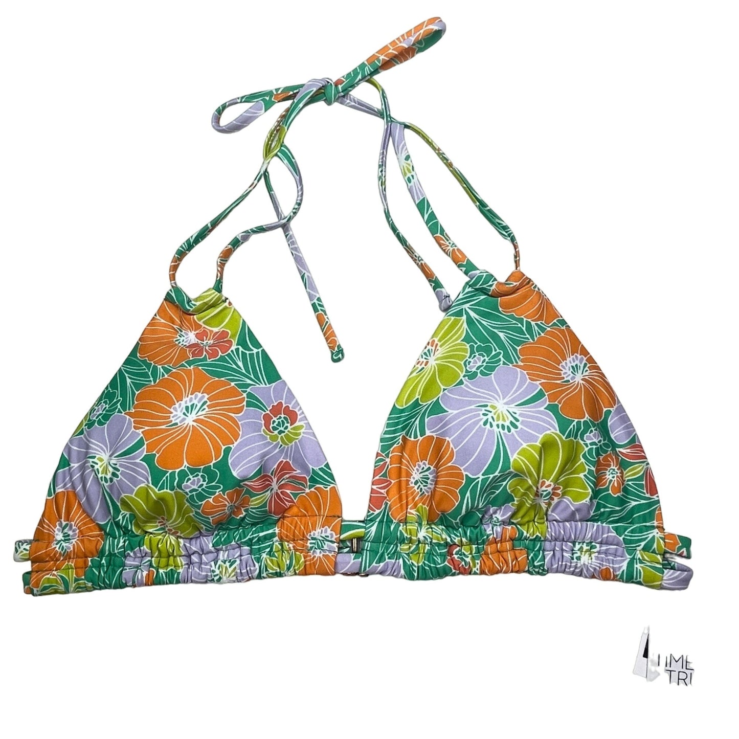 NWT Time and Tru 1XL Floral String Bikini Mid Rise Bottoms Green Bright Swimwear