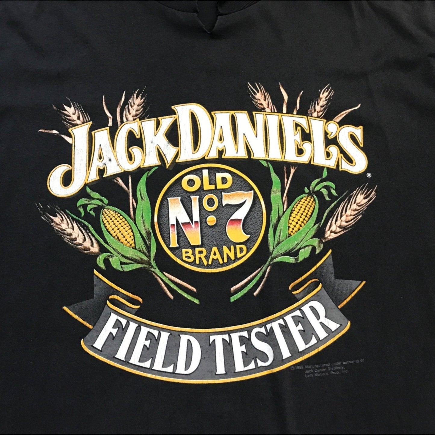 Vintage 1989 Jack Daniels 2X Field Tester Black Crew Neck TShirt Notched Neck