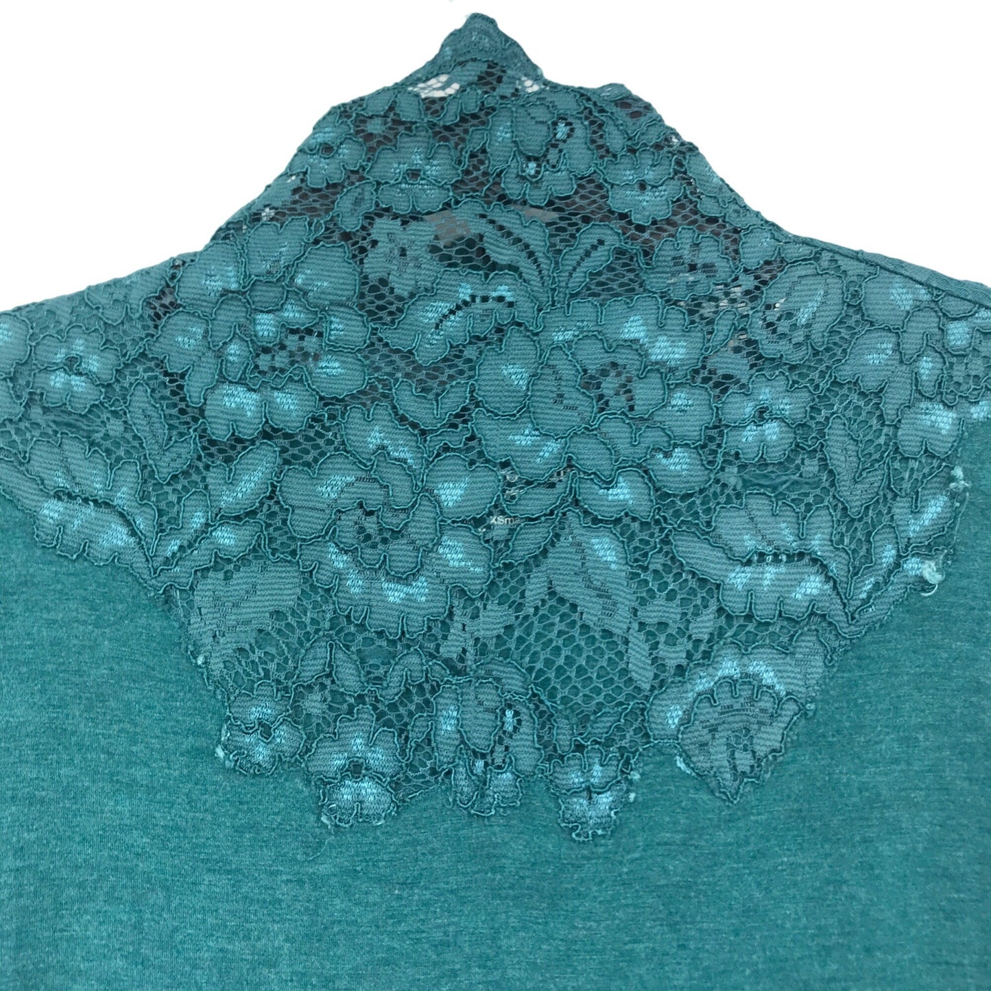 Soft Surroundings Womens XS Tamora Lace Top Turquoise Long Sleeve Zip Mock Neck