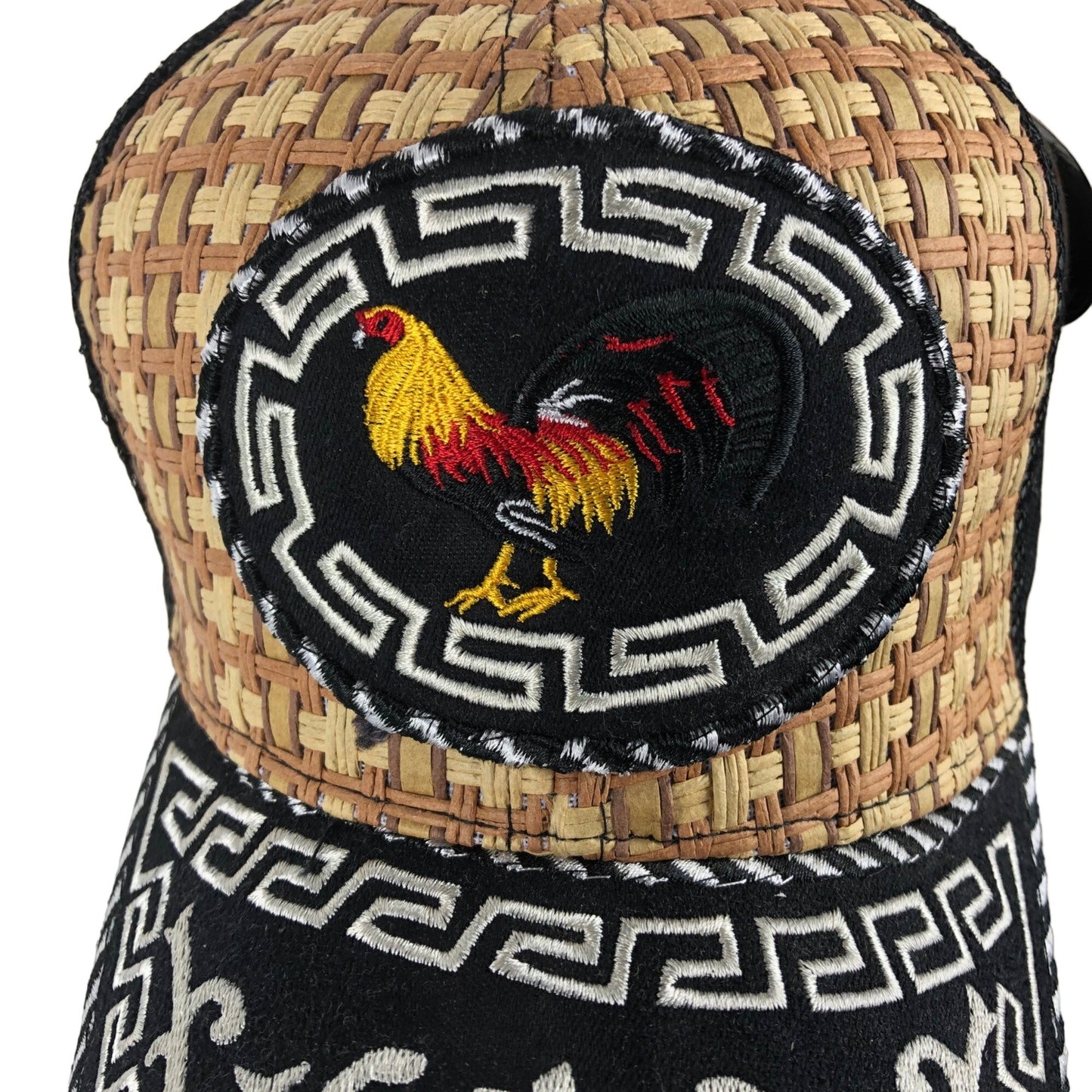 Western Cowboy Style Hat Snapback Trucker Embroidered Rooster Woven Straw Cock