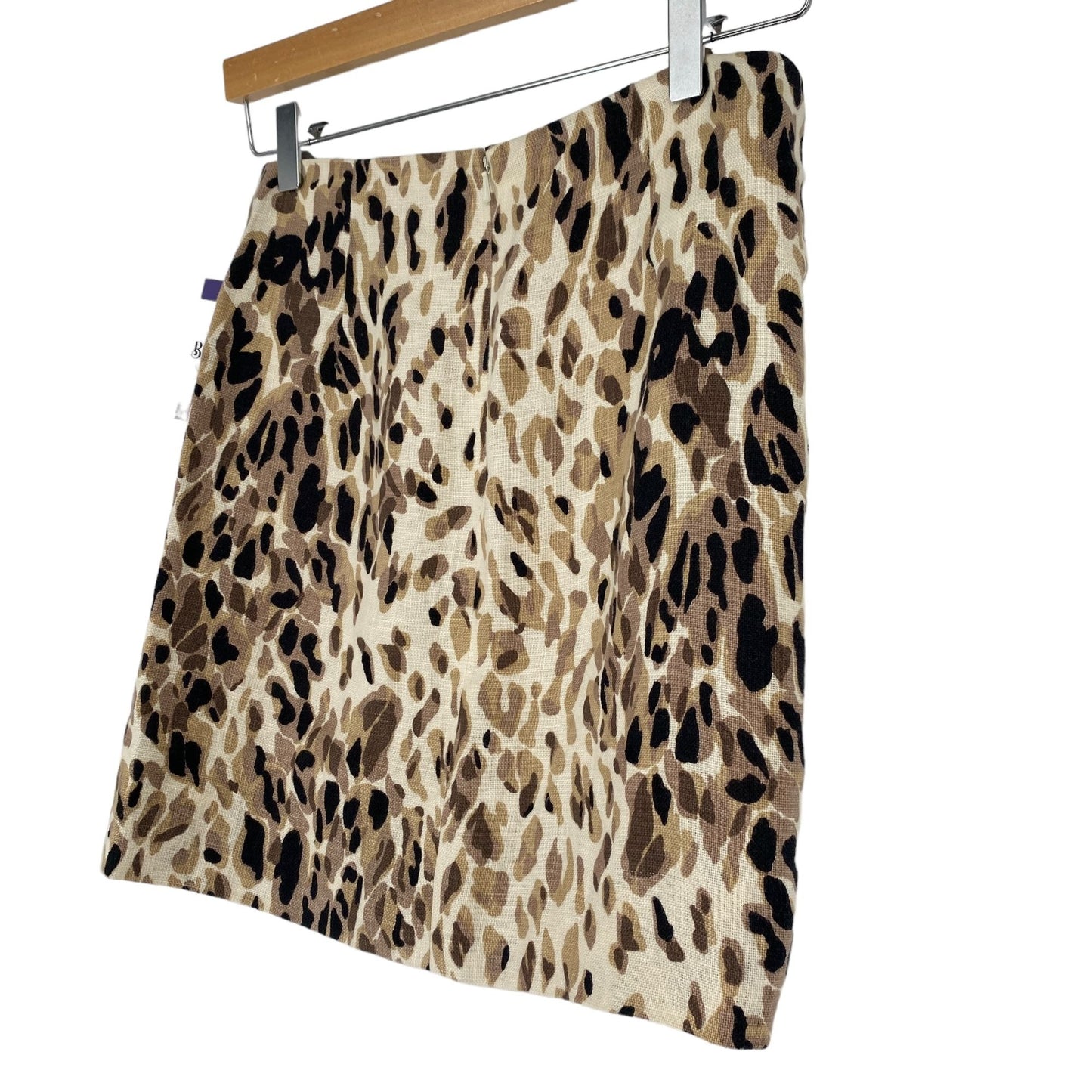 Worth 6 Linen Leopard Print Pencil Skirt Straight Lined Above Knee Designer