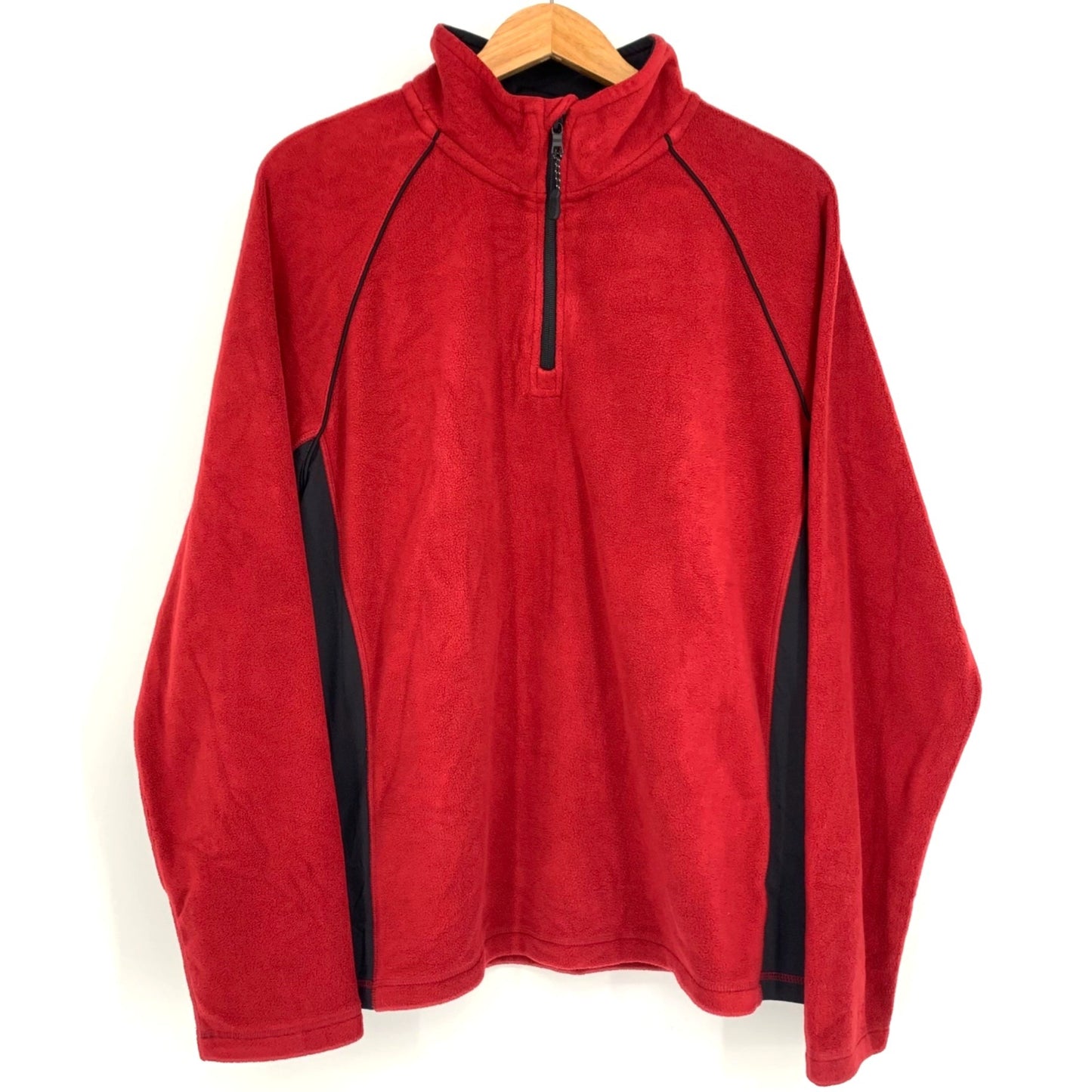 Saks Fifth Avenue XL Red Black Fleece Quarter Zip Pullover Collared Long Sleeve