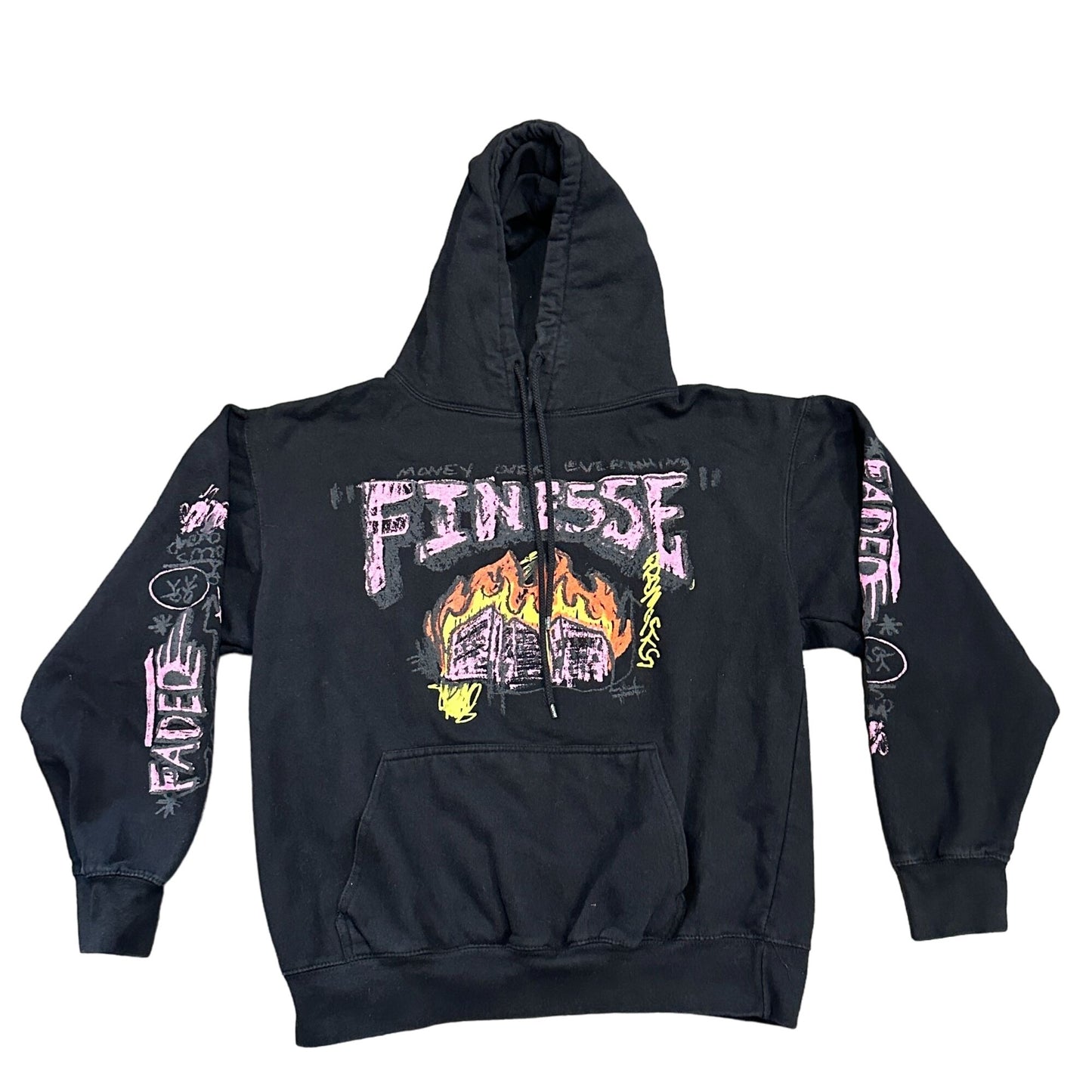 Fashion Nova Men M Finesse Scribble "Money Over Everything" Hoodie Black Skater