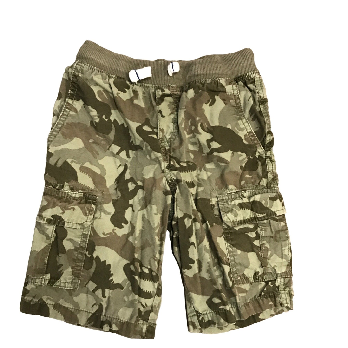 Elastic Drawstring Waist Shorts Lot Boys S 6/7 Dinosaur Camo Lt Gray Charcoal