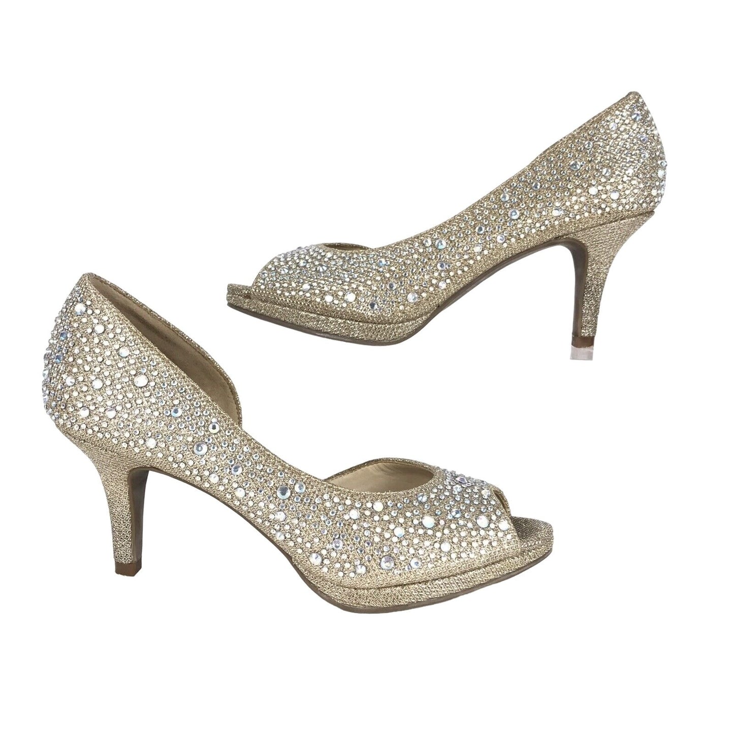 Kelly & Katie 6 Kitten Heel Shoes Sparkling Beige Wedding Formal Rhinestone Prom