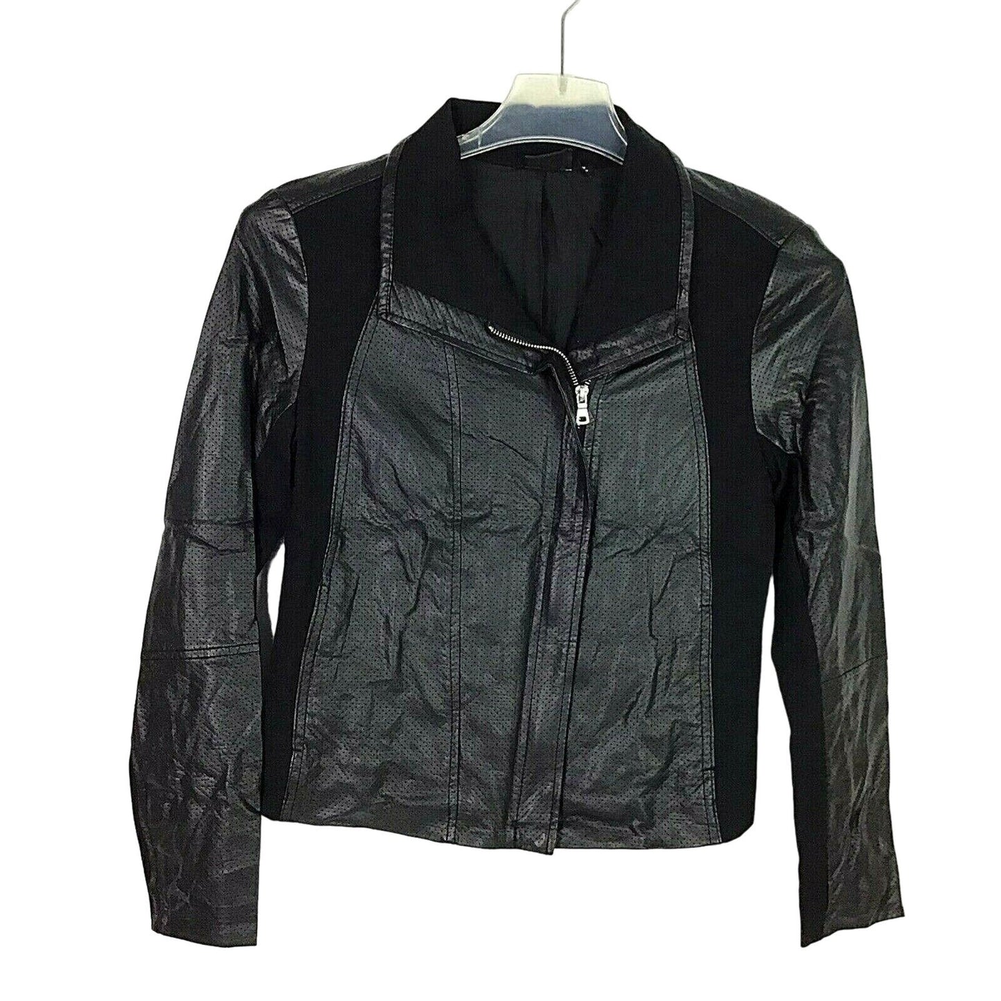 NWT A.N.A. PM Black Moto Jacket Full Zip Faux Vegan Leather Perforated Biker