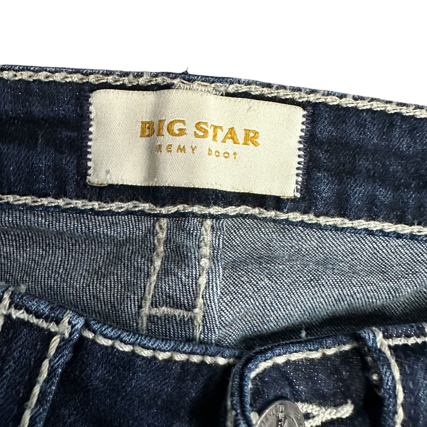 Big Star Remy Bootcut Jeans Womens 28L Blue Dark Wash Embroidered Low Rise