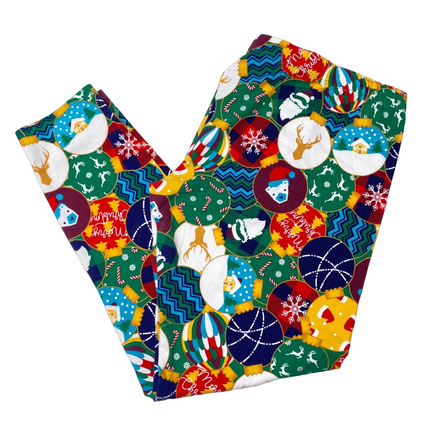 No Boundaries Womens XL Christmas Ornament Leggings Stretchy Deer Snowflake
