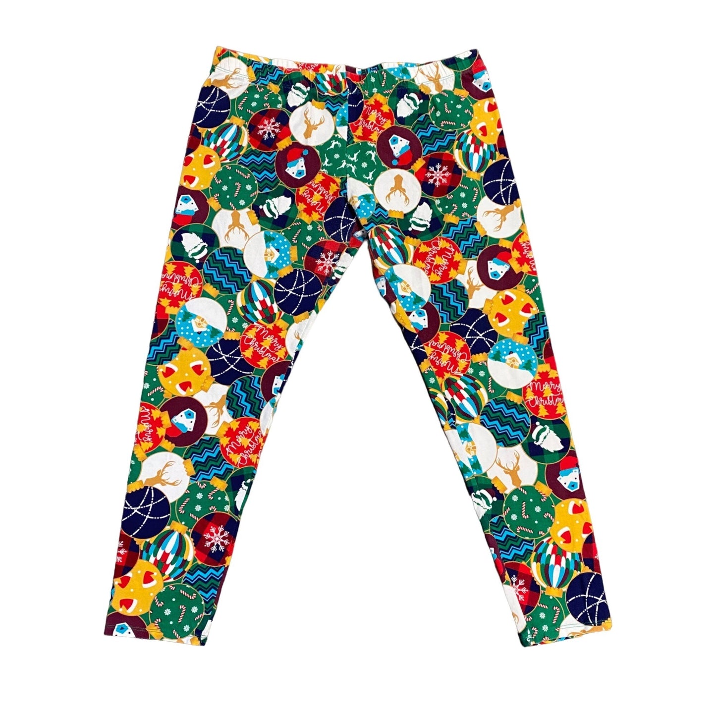 No Boundaries Womens XL Christmas Ornament Leggings Stretchy Deer Snowflake