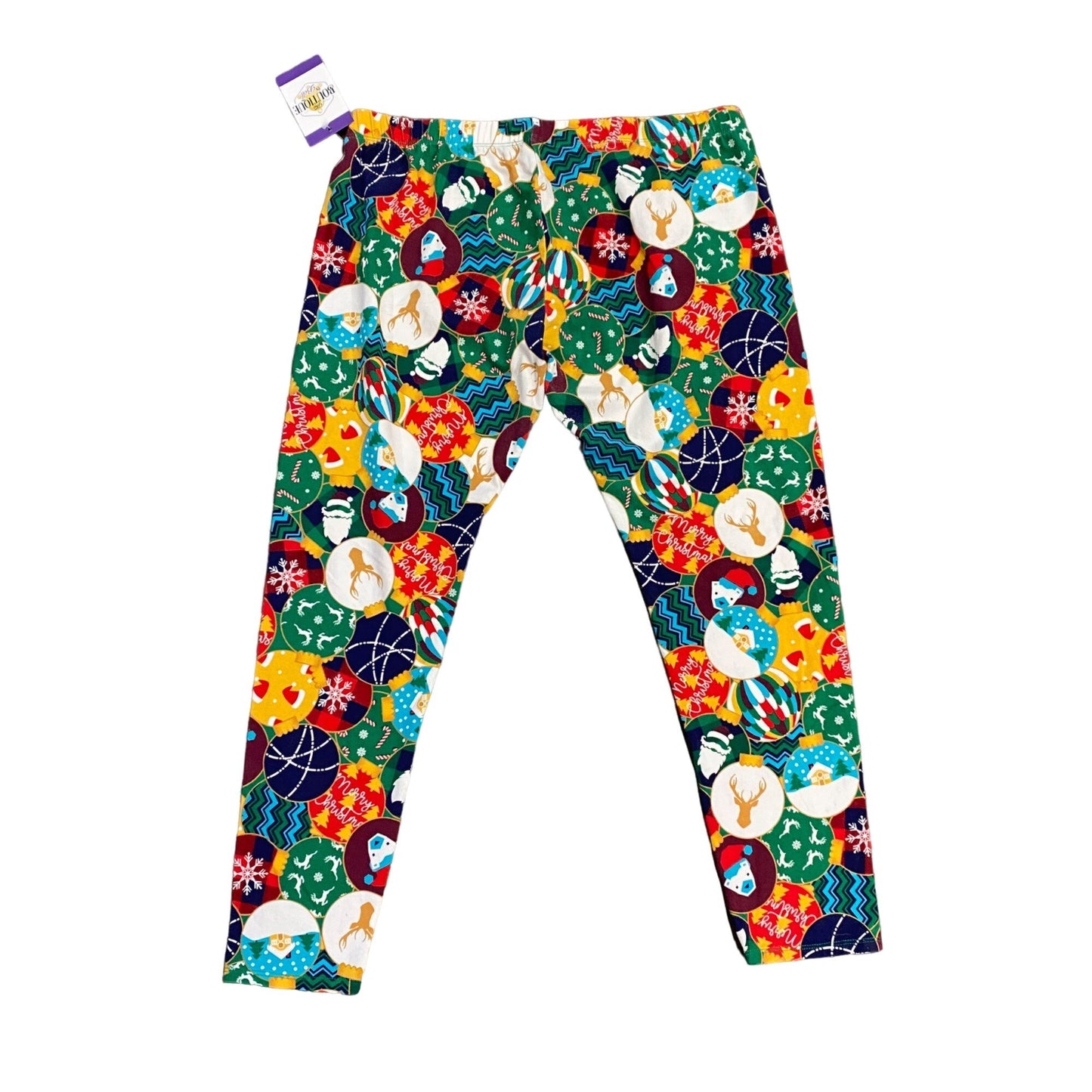 No Boundaries Womens XL Christmas Ornament Leggings Stretchy Deer Snowflake