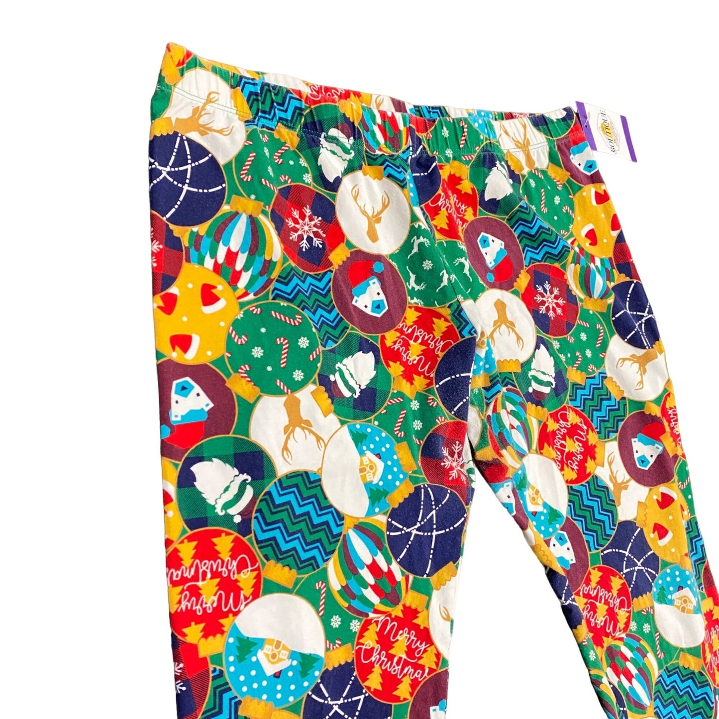 No Boundaries Womens XL Christmas Ornament Leggings Stretchy Deer Snowflake
