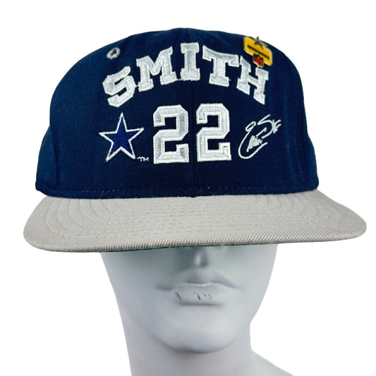 Vtg Dallas Cowboys Snapback Baseball Hat w/ Pins Emmitt Smith #22 Team NFL Blue