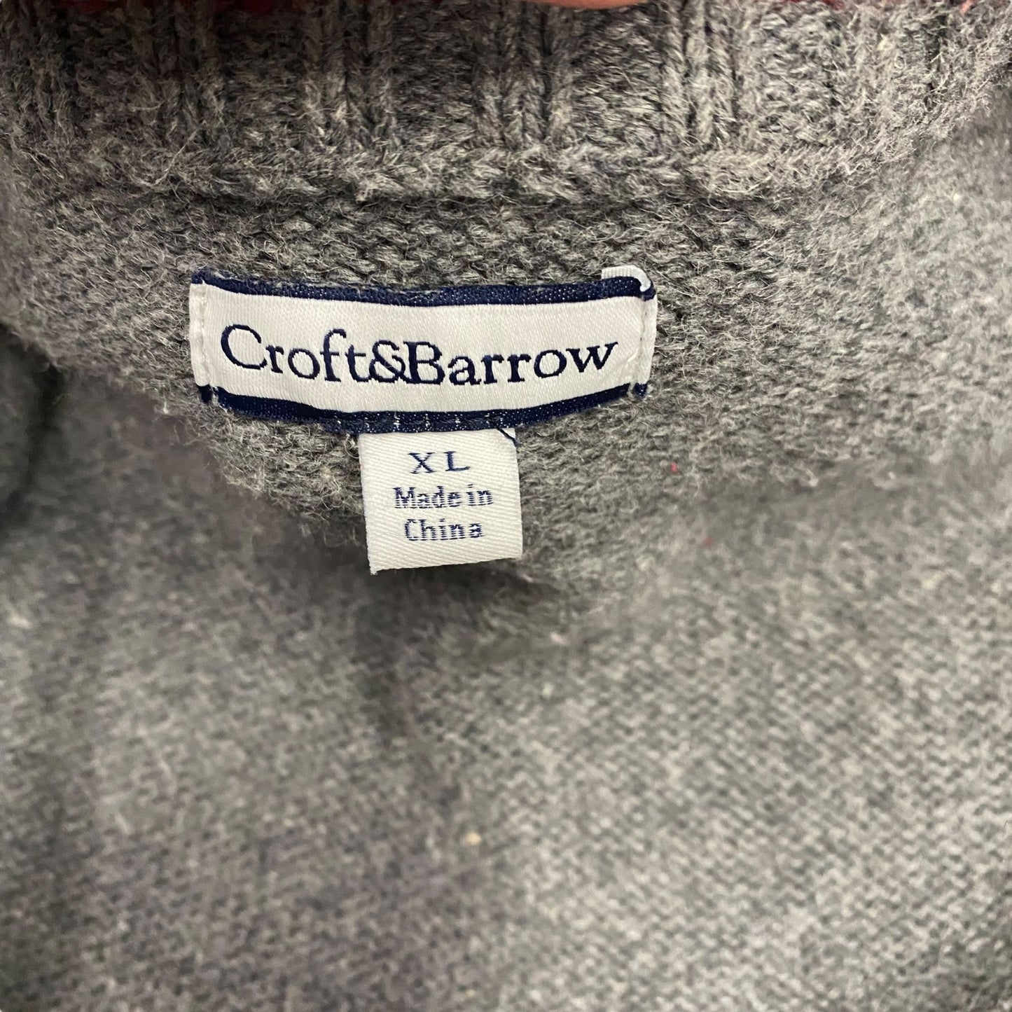 Croft Barrow XL Gray Cardigan Christmas Holly Embroidered Full Zip Sweater