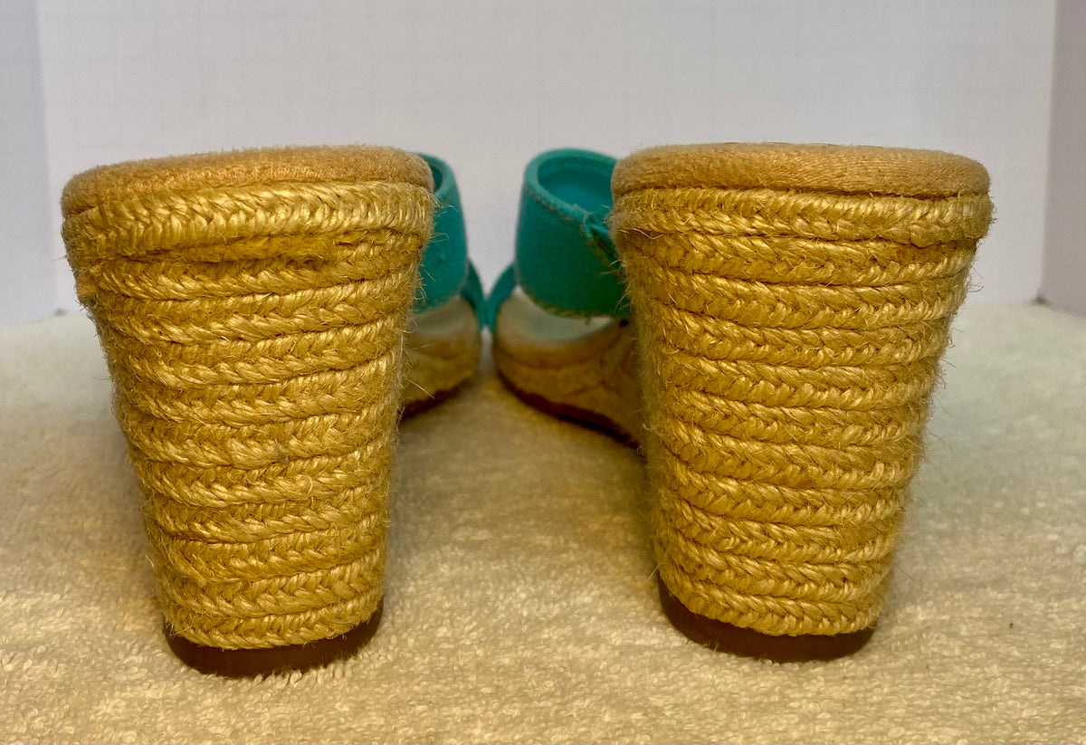 Ann Taylor Loft Size 6 Turquoise Wedge Espadrille Sandal Crisscross Fabric Strap