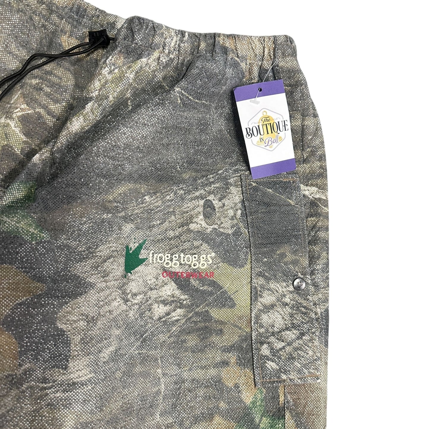 Frogg Toggs Mens L Camo Rain Pants Pull on Hunting Realtree Adjustable Zip Ankle