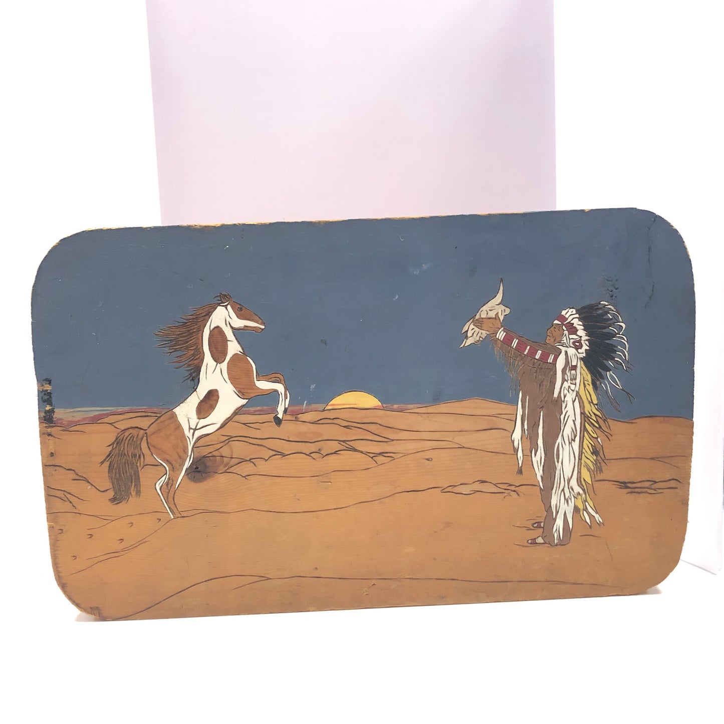 Unique Southwestern Native American Hand Carved Painting