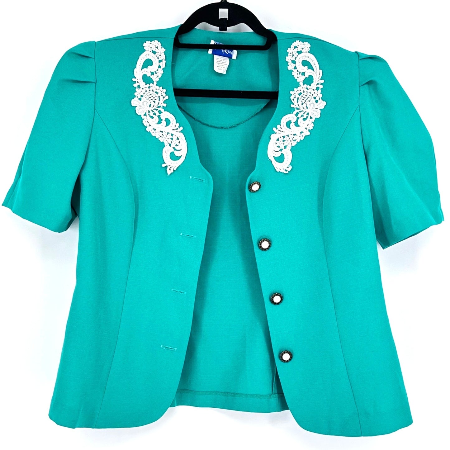 Vtg 80s Good Times 2 Piece Suit Skirt Set 12 Kelly Green Puff Sleeve Secretary