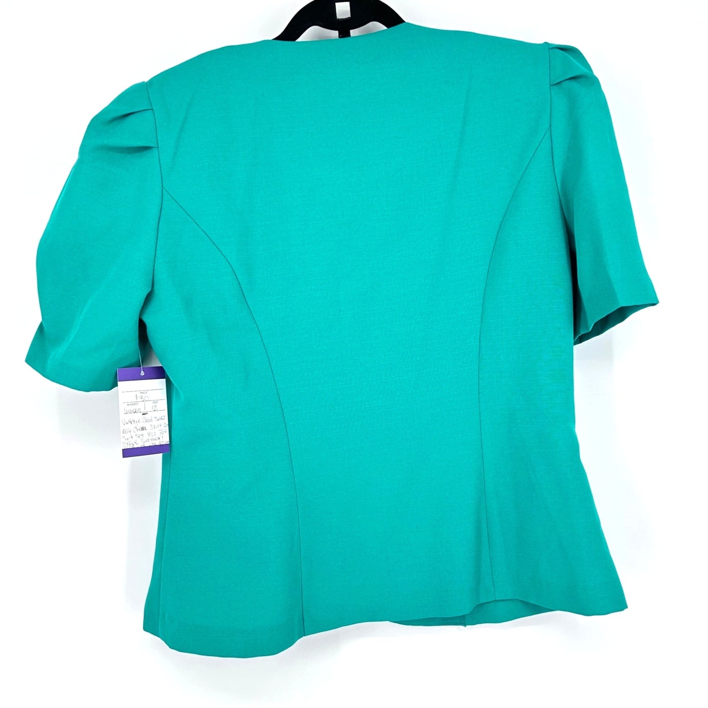 Vtg 80s Good Times 2 Piece Suit Skirt Set 12 Kelly Green Puff Sleeve Secretary