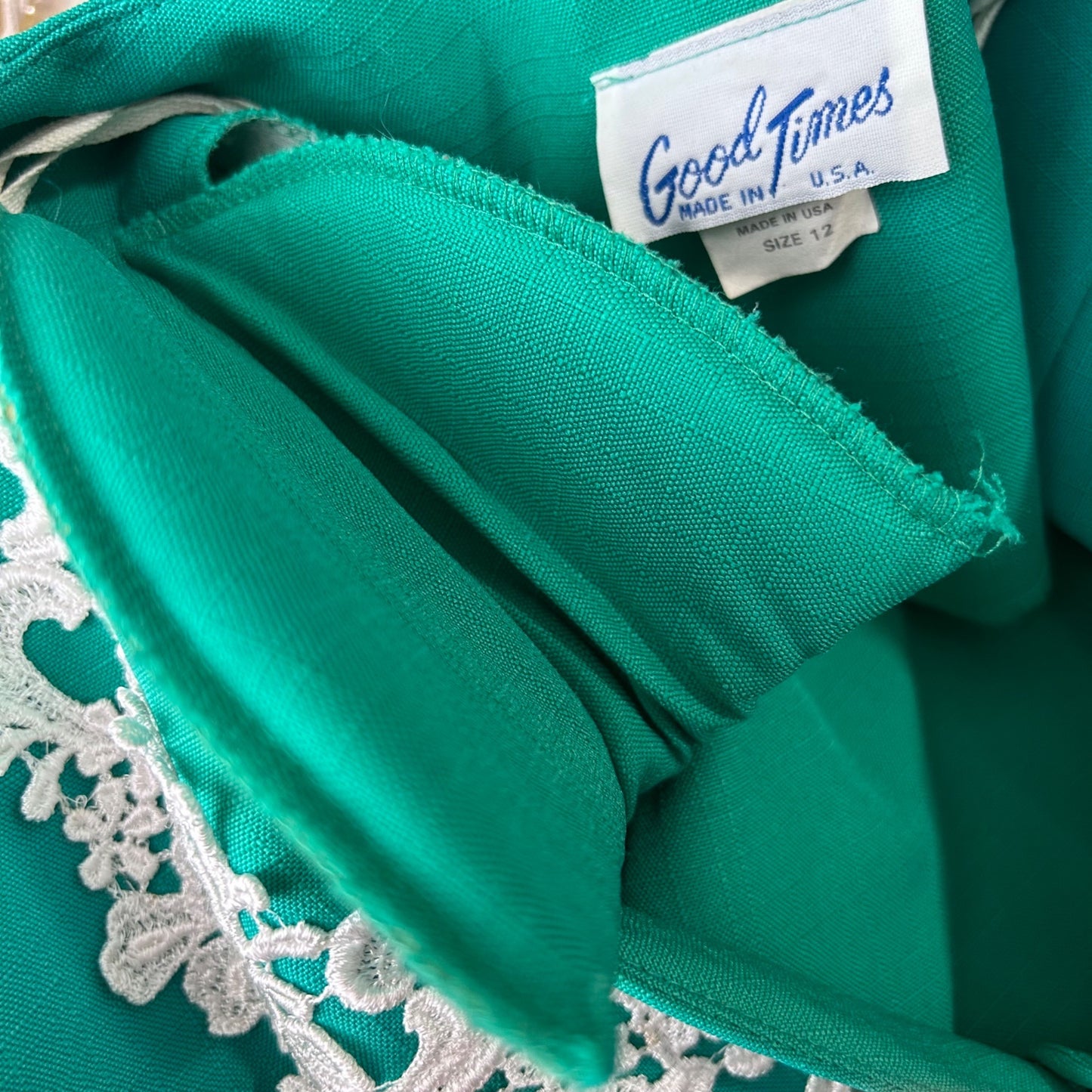 Vtg 80s Good Times 2 Piece Suit Skirt Set 12 Kelly Green Puff Sleeve Secretary