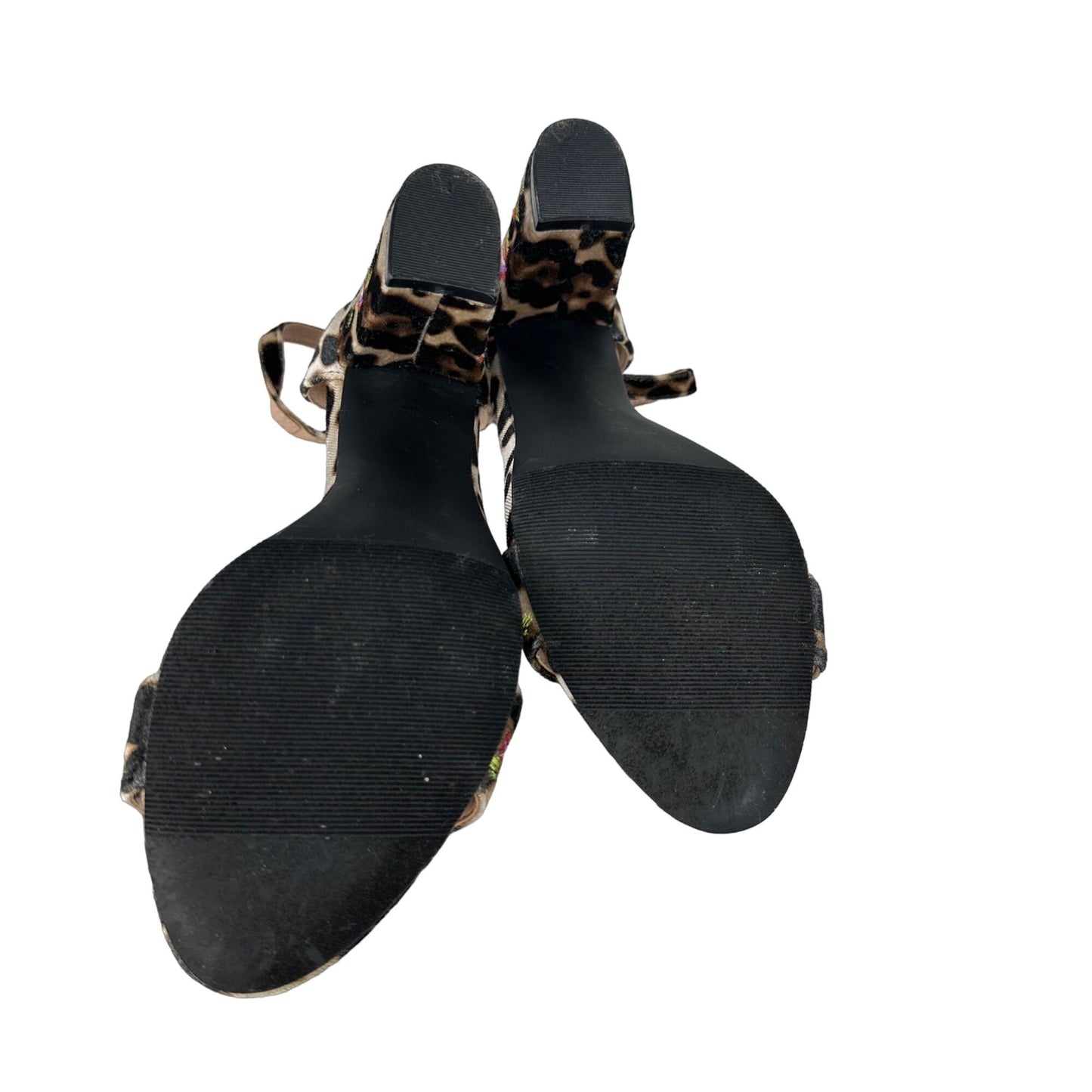 Madden Girl Behave 6.5 Floral Embroidered Velvet Animal Print Block Heel Sandals